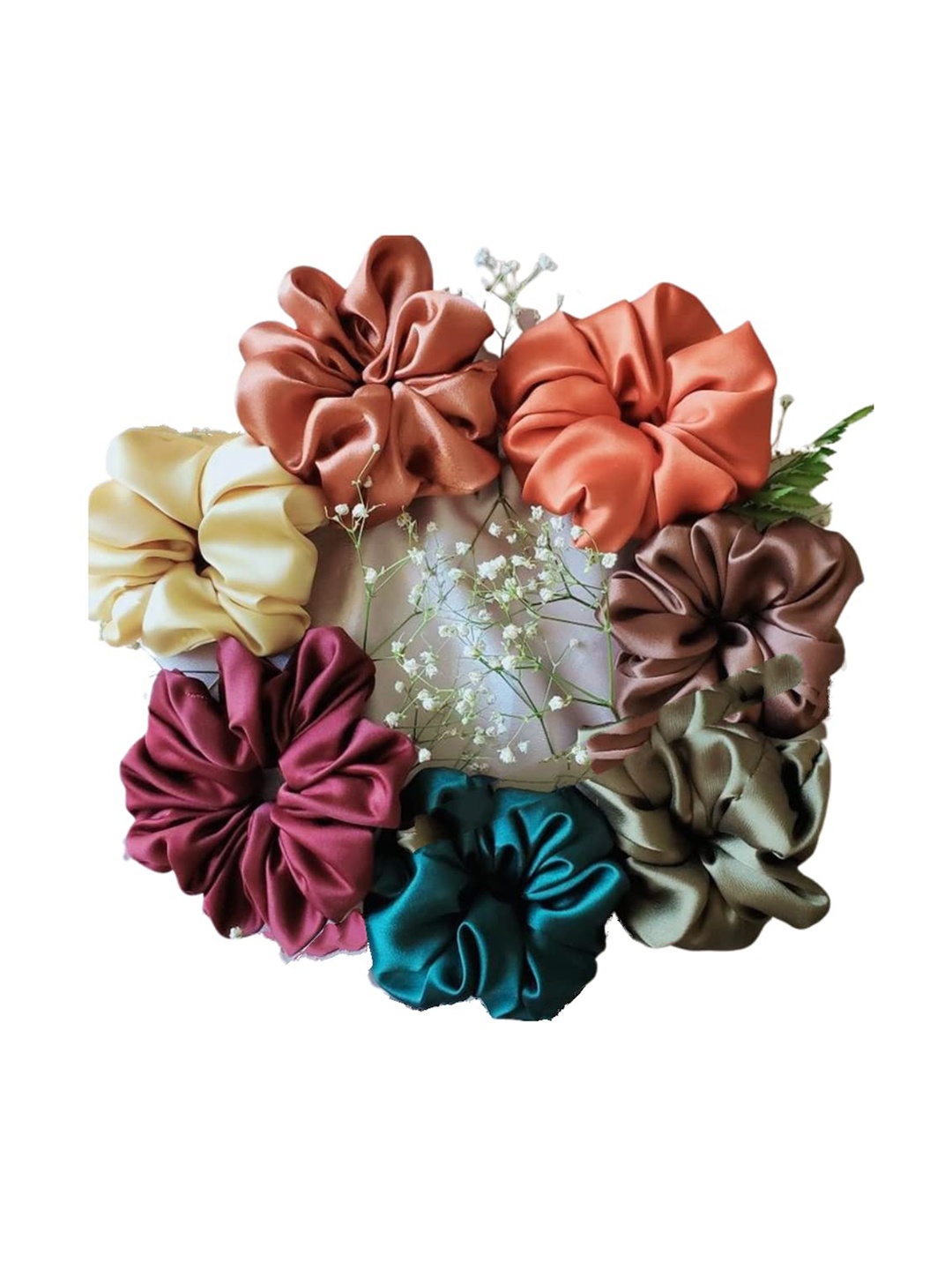 

CHANDERKASH Set Of 7 Satin Multicolor Scrunchies, Multi