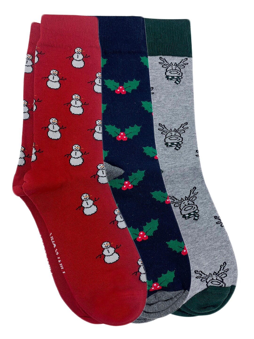 

Mint & Oak Men Pack Of 3 Patterned Ankle-Length Socks, Red