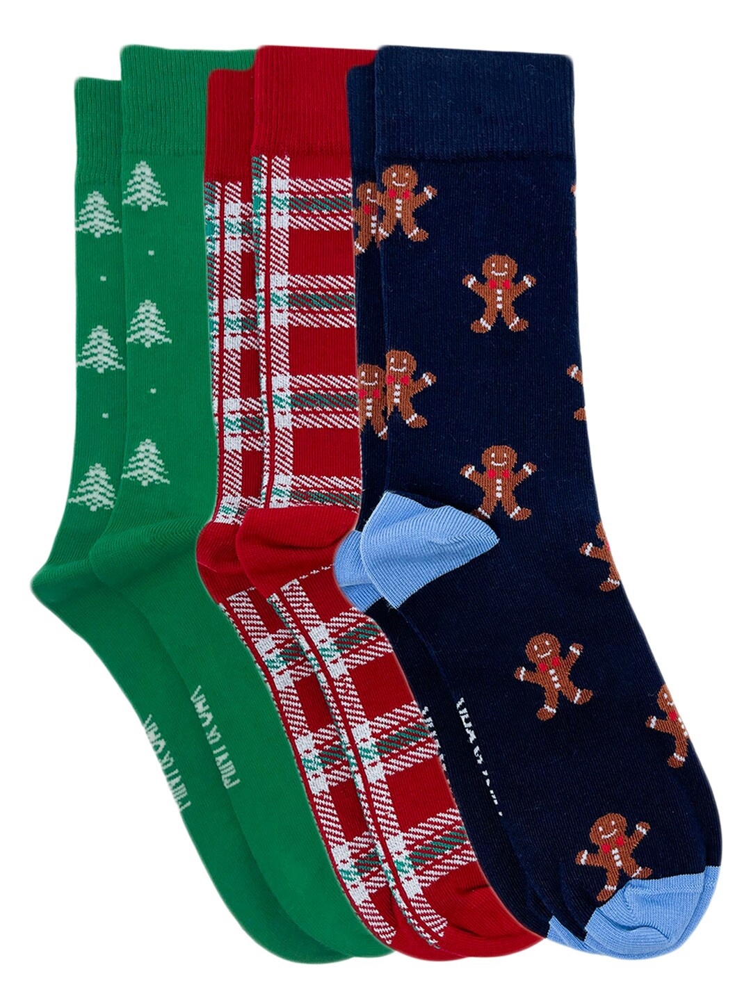 

Mint & Oak Men Pack Of 3 Patterned Calf-Length Socks, Green