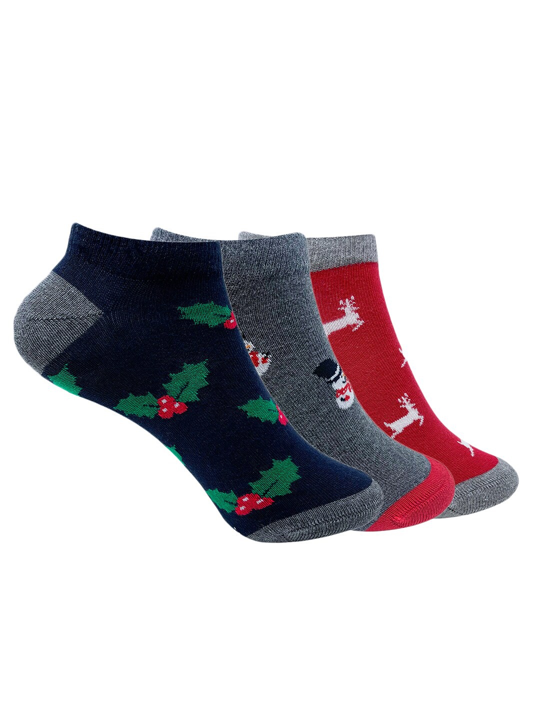 

Mint & Oak Women Pack Of 3 Patterned Ankle Length Socks, Navy blue