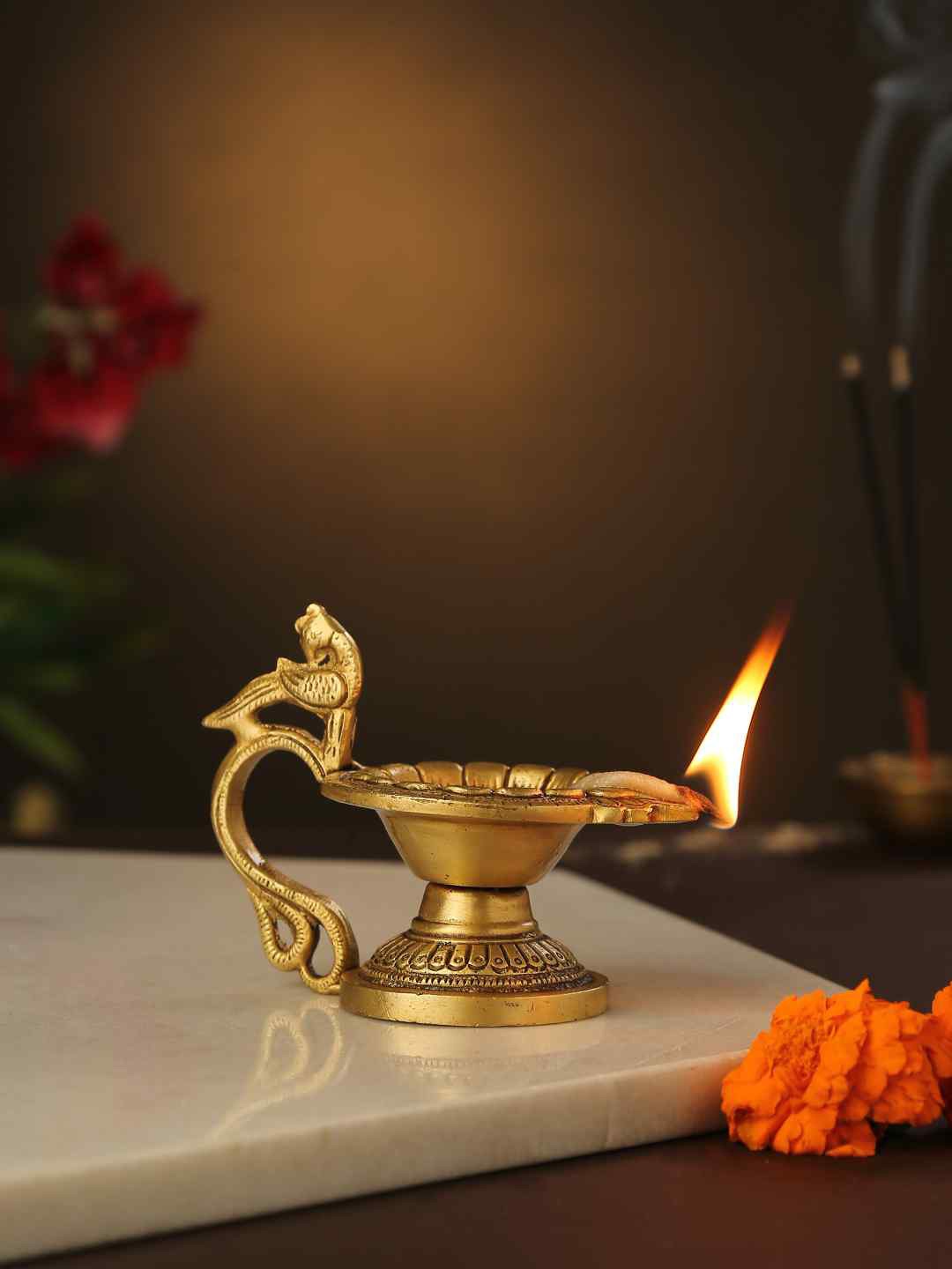 

Amoliconcepts Gold-Toned Brass Diya With Bird