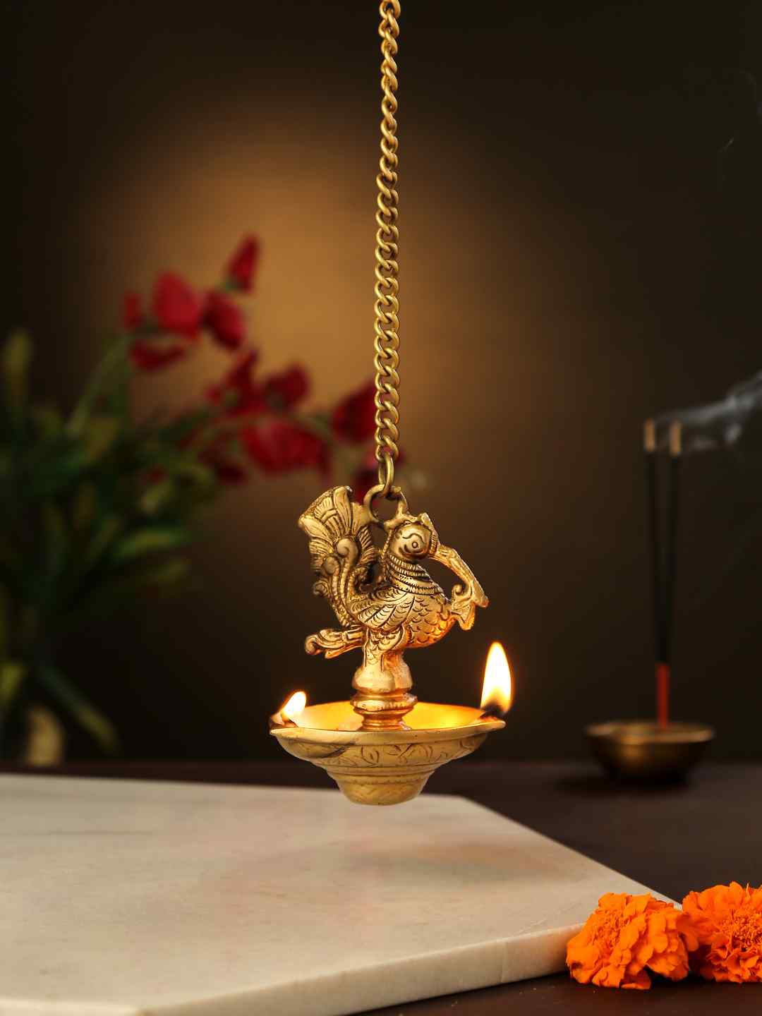 

Amoliconcepts Gold-Toned Bird Hanging Diya Pooja Essentials