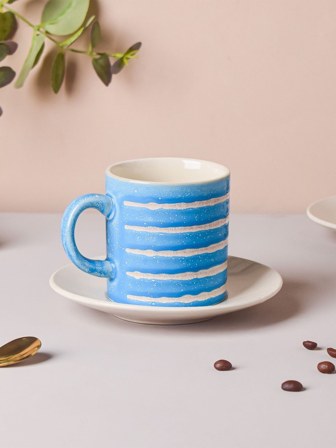 

Nestasia Blue & White Textured Ceramic Glossy Cup and Saucer 150 ml