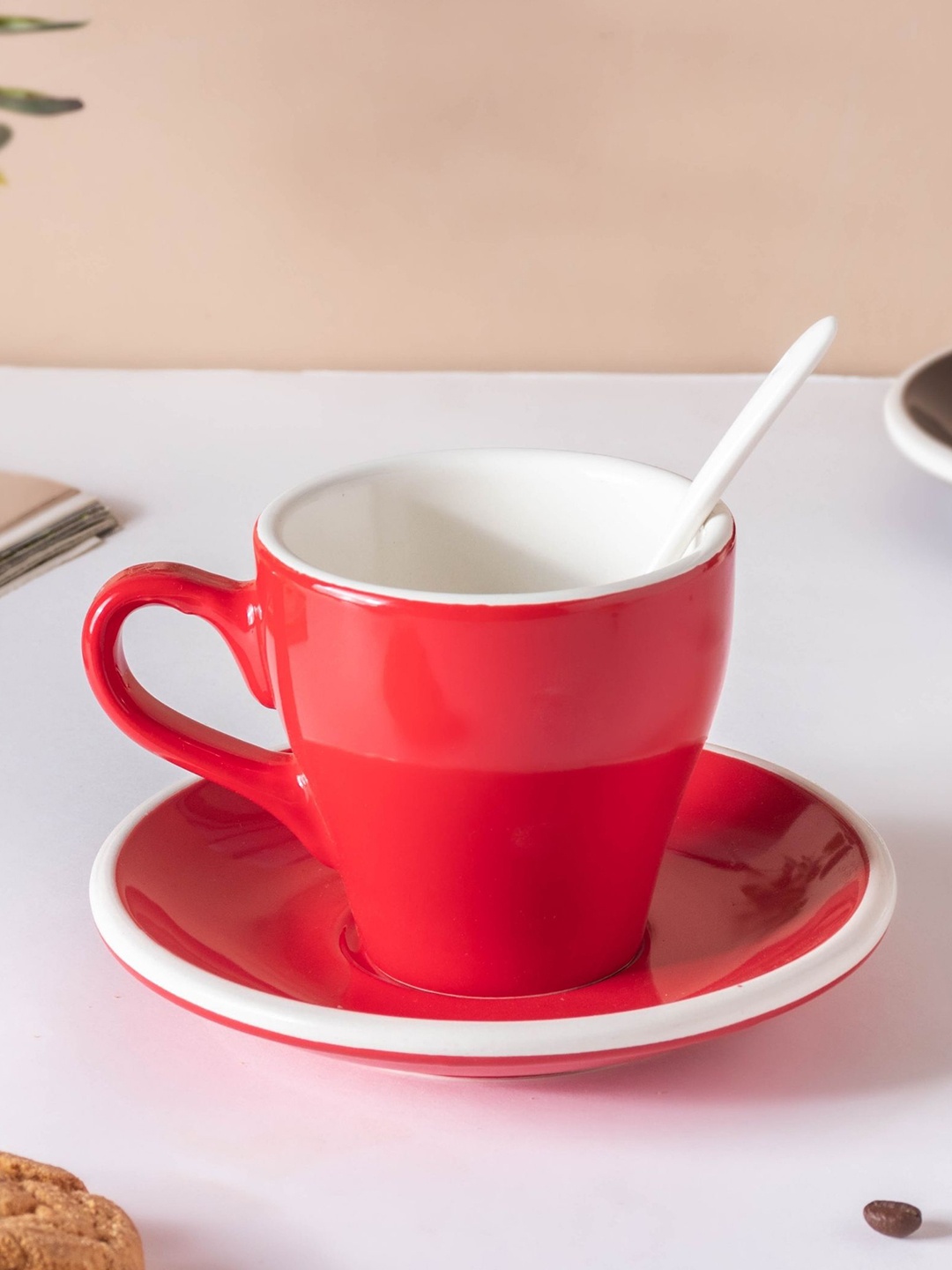 

Nestasia Red & White Solid Ceramic Glossy Cup and Saucer 150 ml