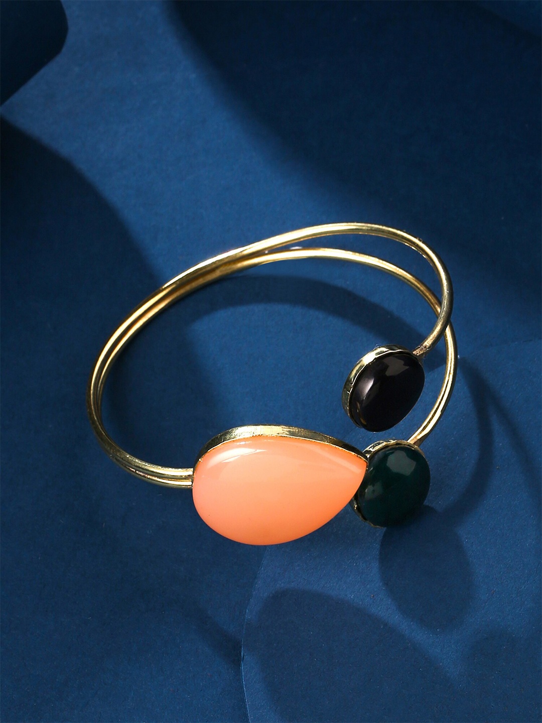 

Yellow Chimes Gold-Plated Green & Peach-Coloured Stone Studded Bangle-Style Bracelet