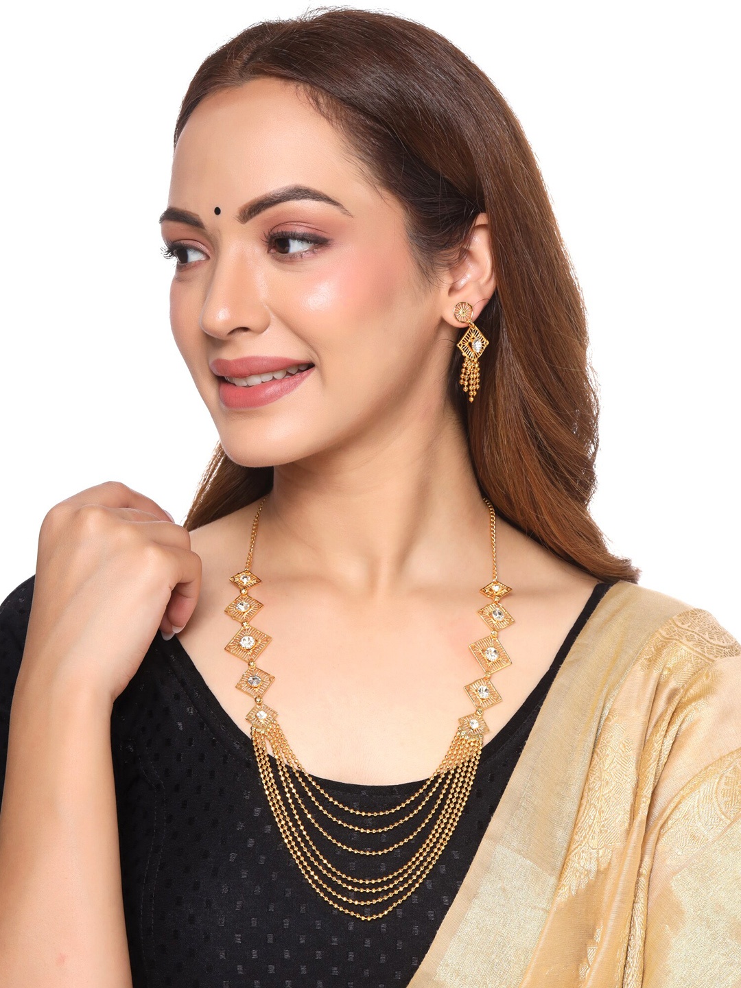 

Yellow Chimes Gold-Plated Multilayer Jewellery Set