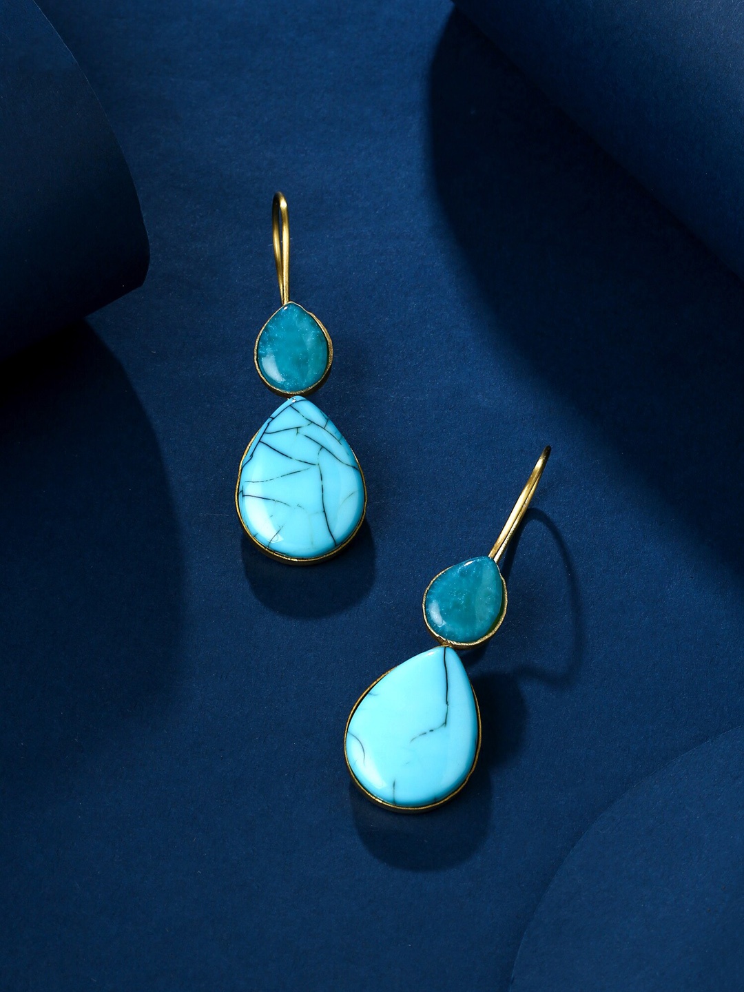 

Yellow Chimes Blue Teardrop Design Drop Earrings