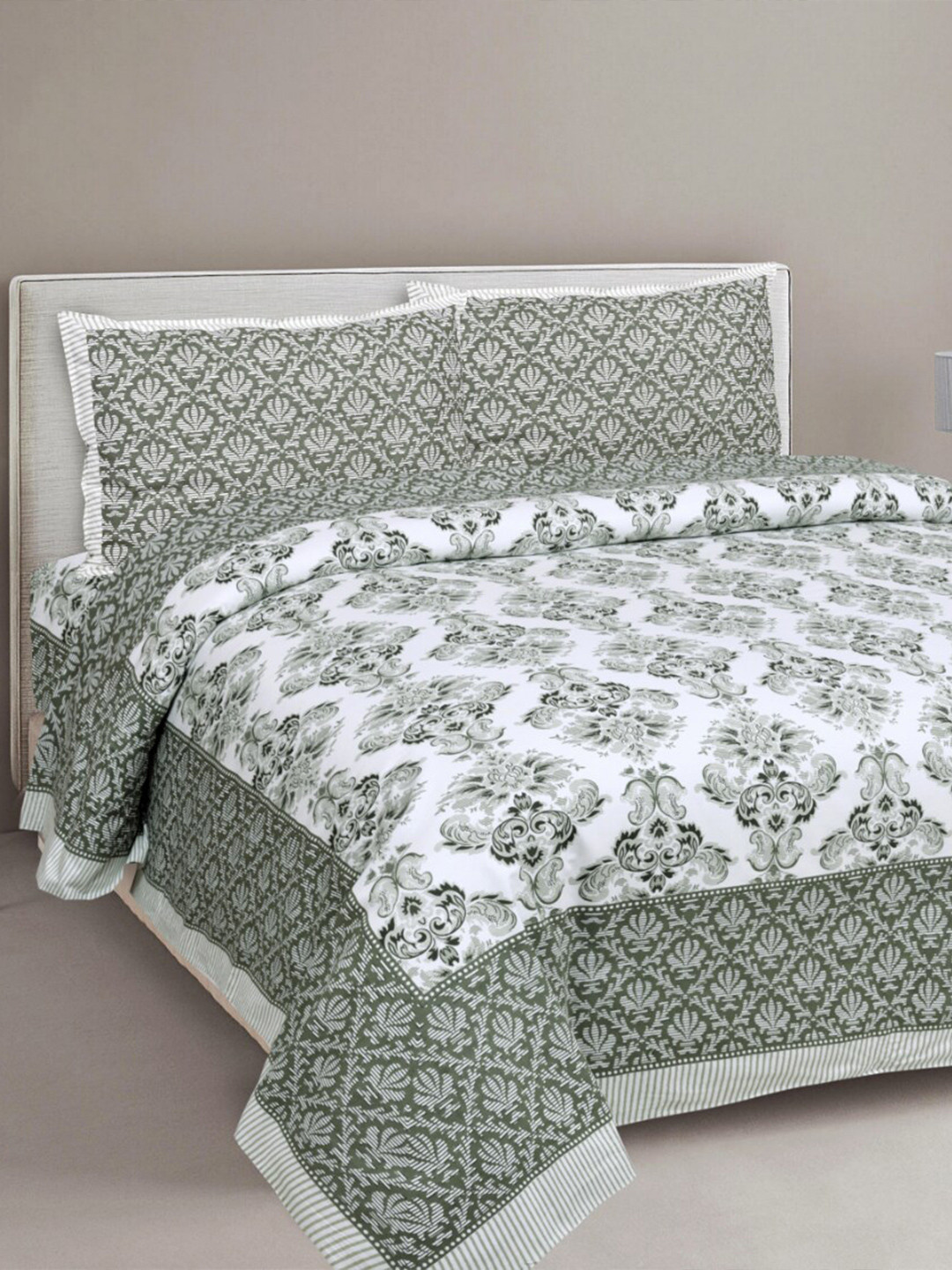 

EasyGoods Green & White Floral 300 TC King Bedsheet with 2 Pillow Covers