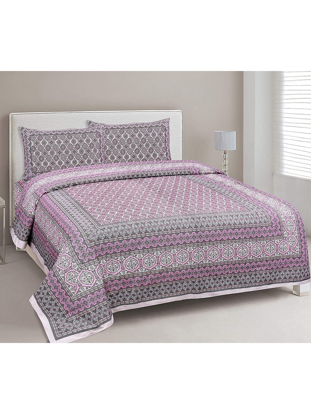 

EasyGoods White & Pink Floral Printed 300 TC King Bedsheet with 2 Pillow Covers