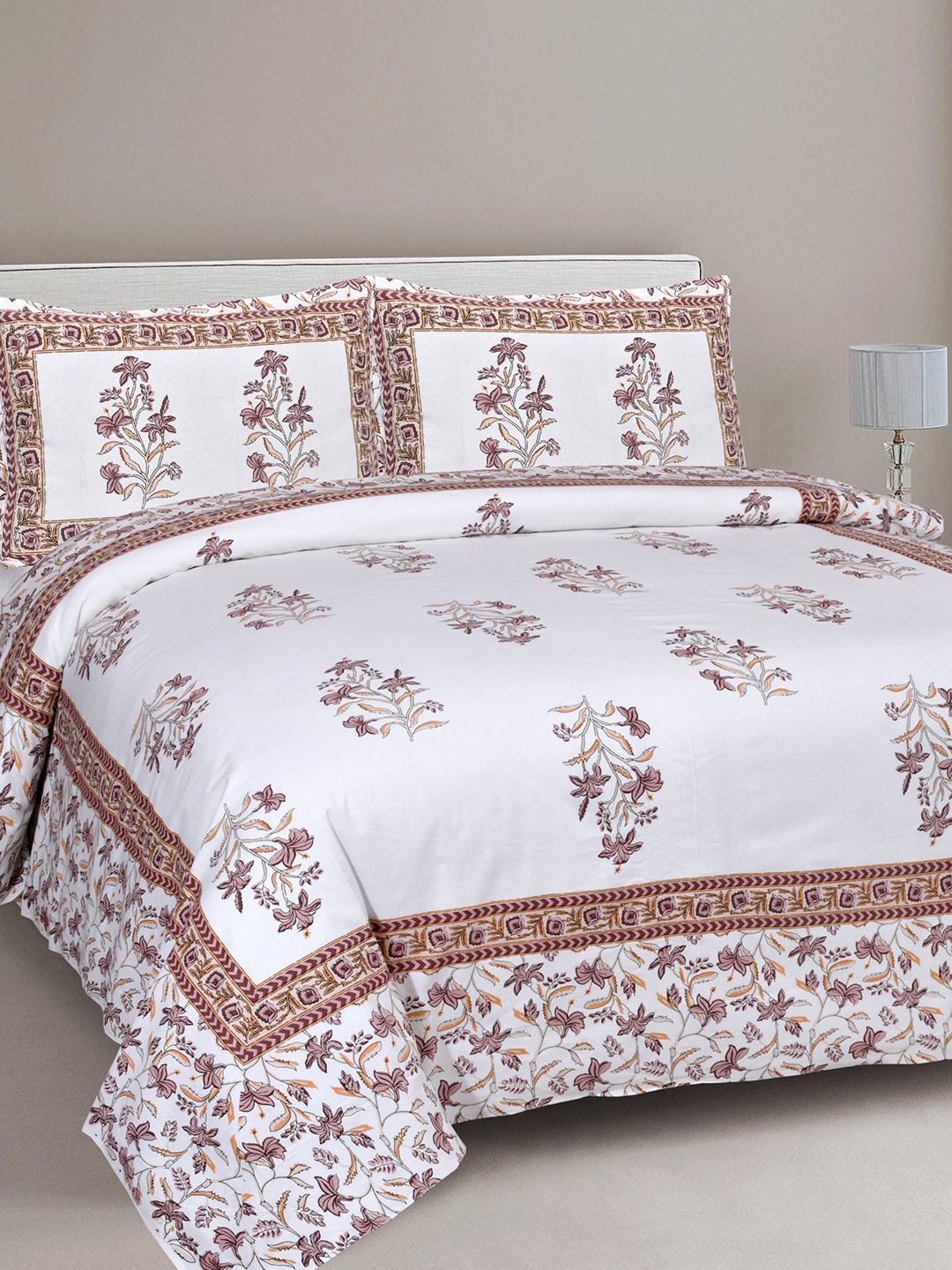 

EasyGoods White & Brown Floral 300 TC King Bedsheet with 2 Pillow Covers