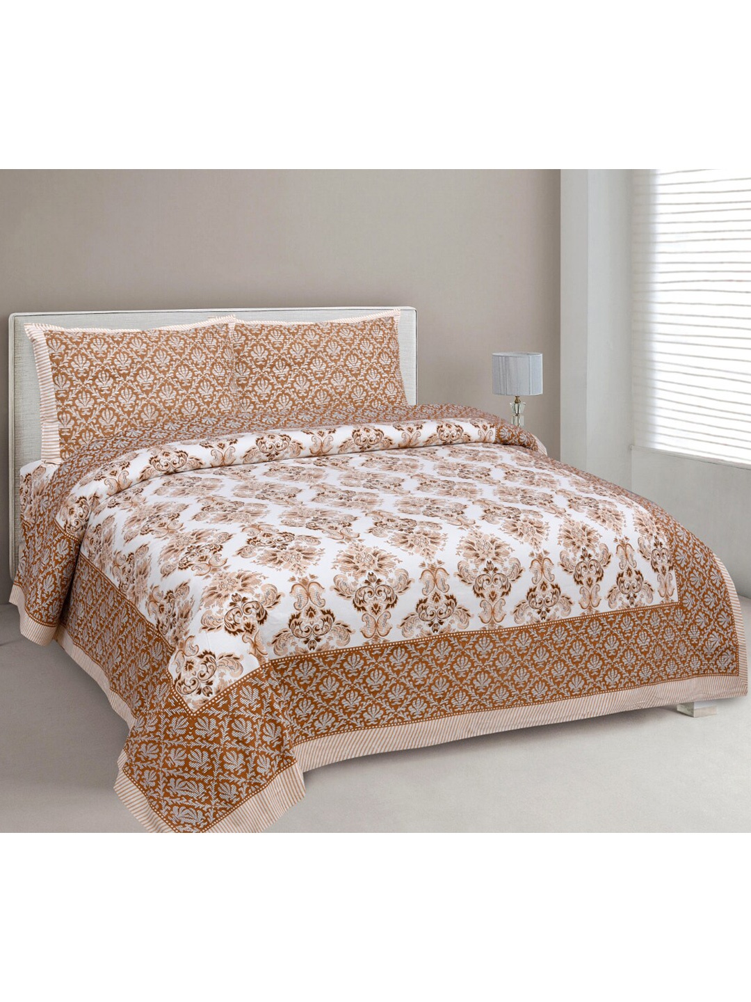

EasyGoods White & Brown Printed 240 TC Pure Cotton King Bedsheet with 2 Pillow Covers