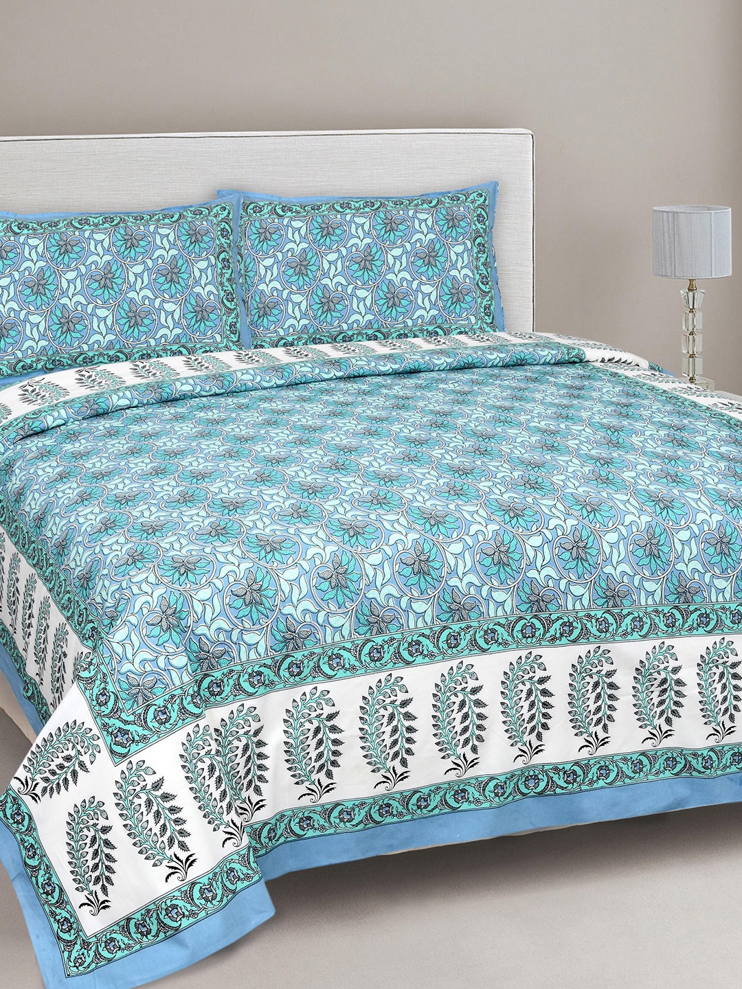 

EasyGoods Blue & White Floral 300 TC King Pure Cotton Bedsheet with 2 Pillow Covers