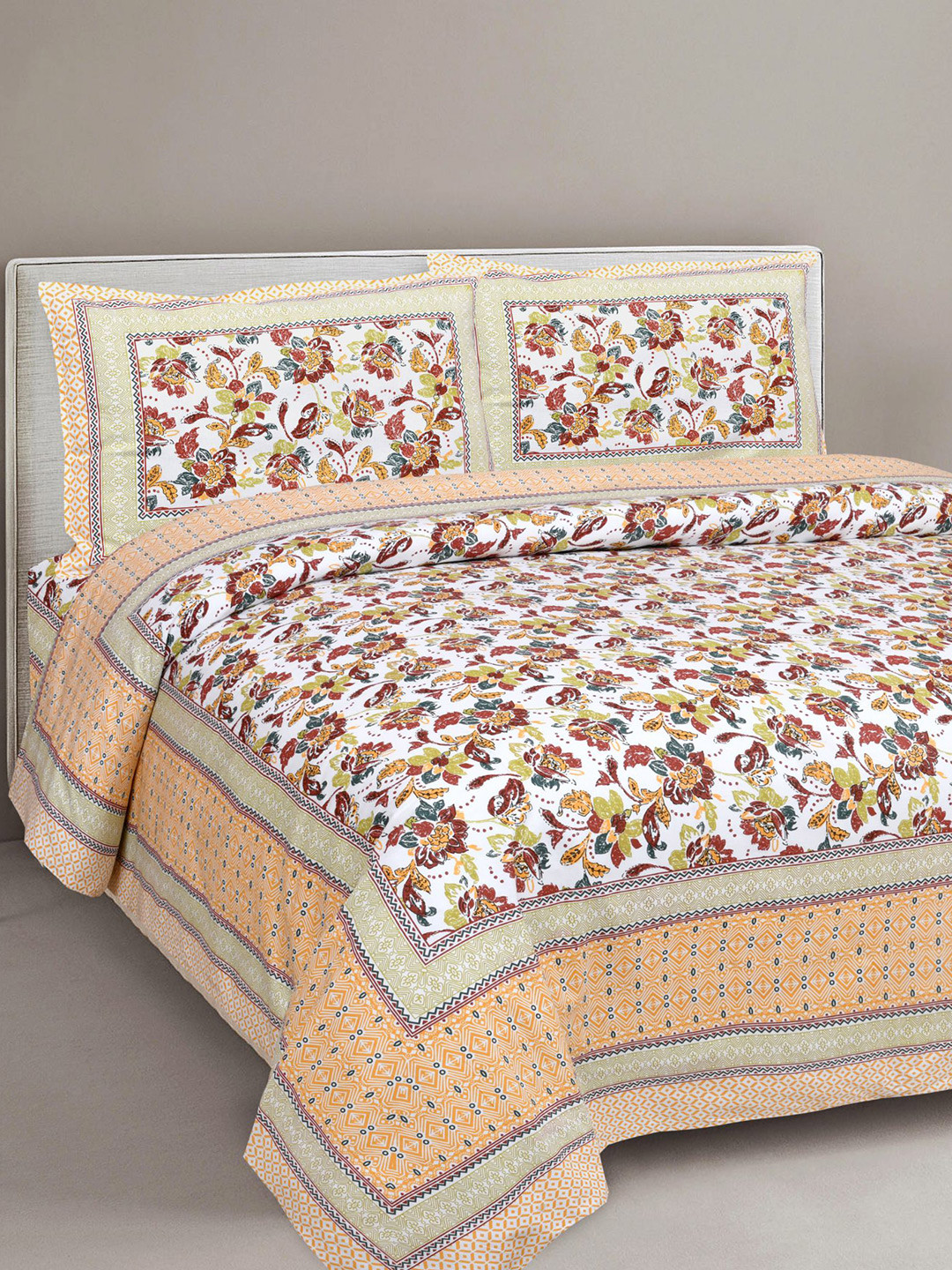 

EasyGoods Yellow & White Floral 240 TC Pure Cotton King Bedsheet with 2 Pillow Covers