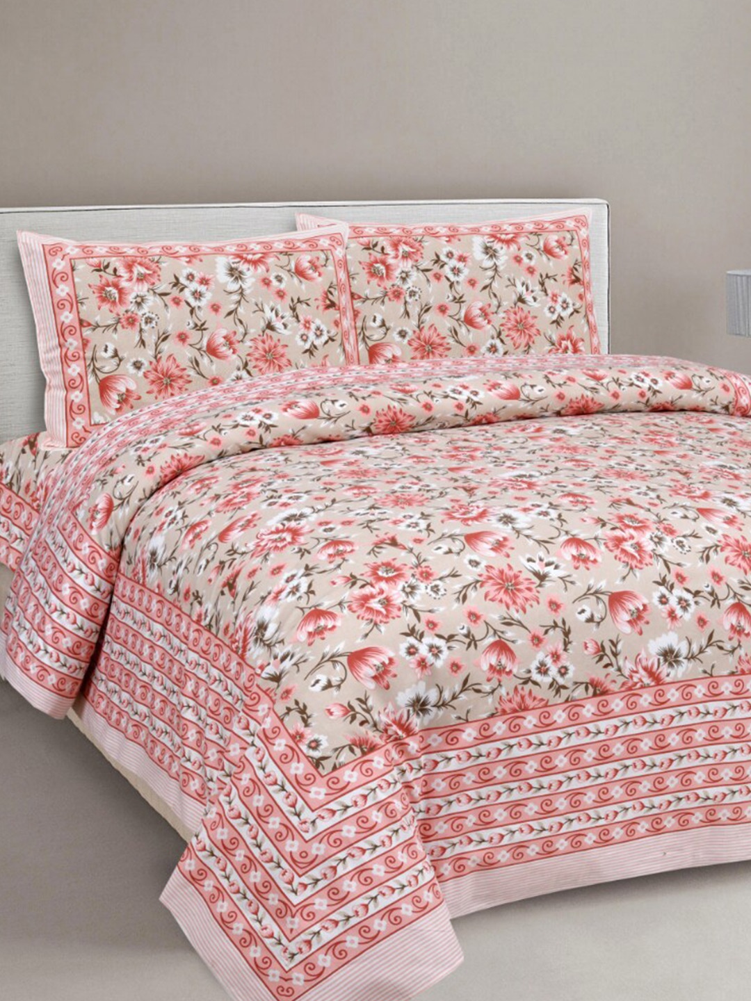 

EasyGoods Red & Green Floral 240 TC Pure Cotton King Bedsheet with 2 Pillow Covers