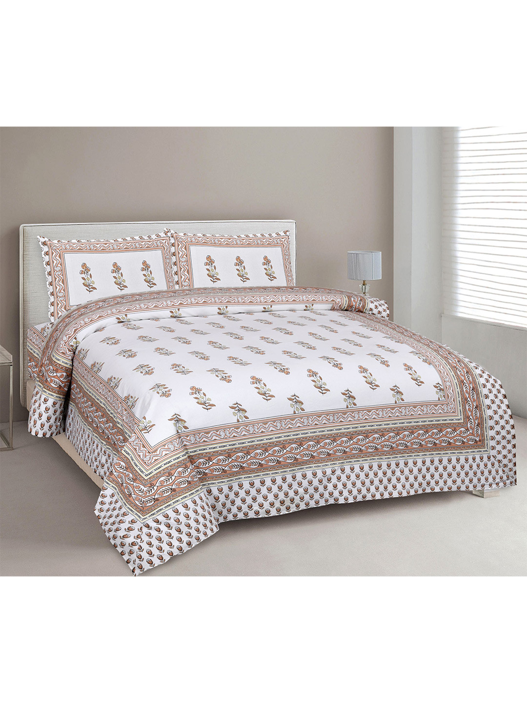 

EasyGoods Orange & White Floral 240 TC Pure Cotton King Bedsheet with 2 Pillow Covers