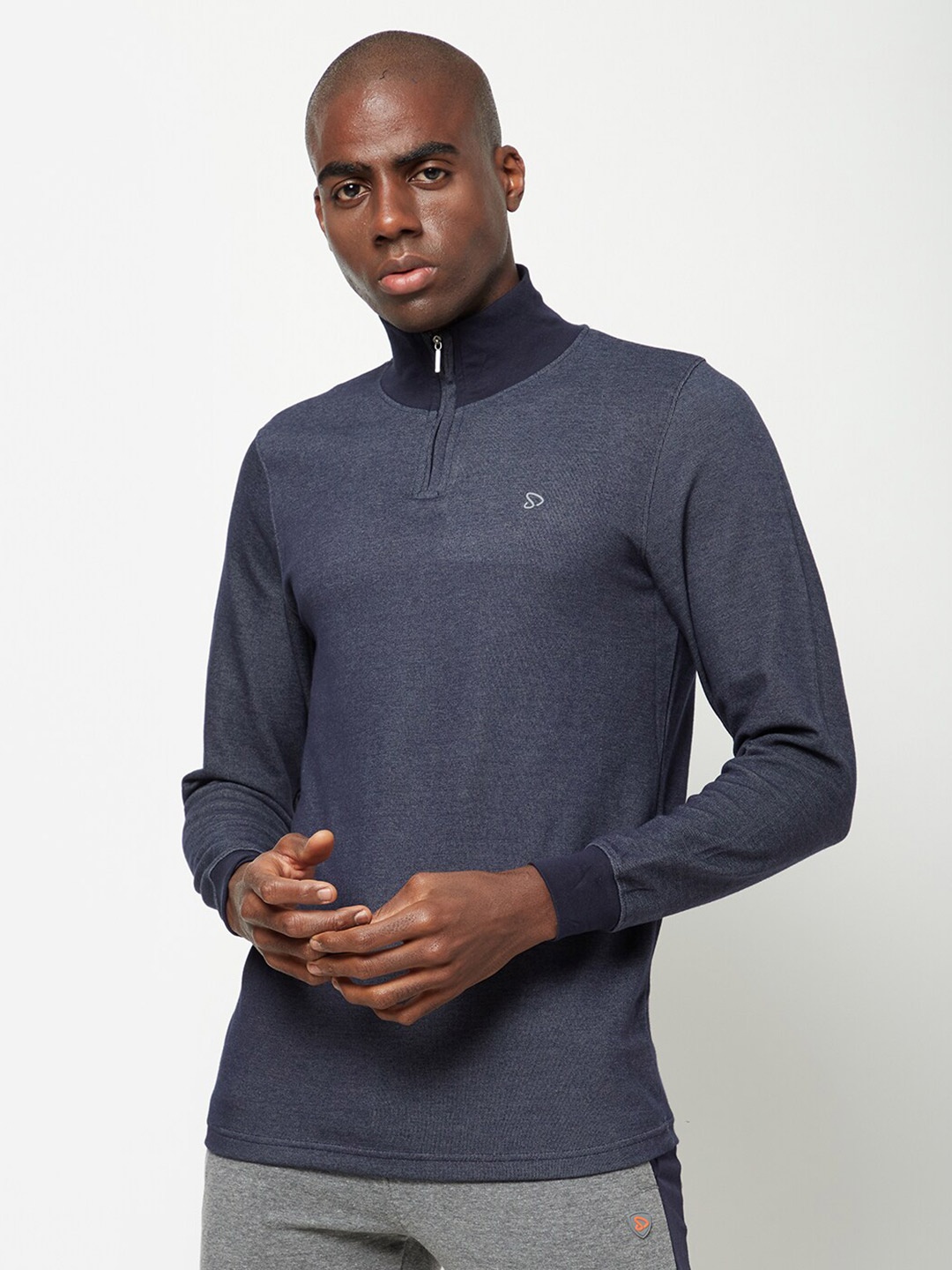 

SPORTO Men Navy Blue High Neck Slim Fit T-shirt