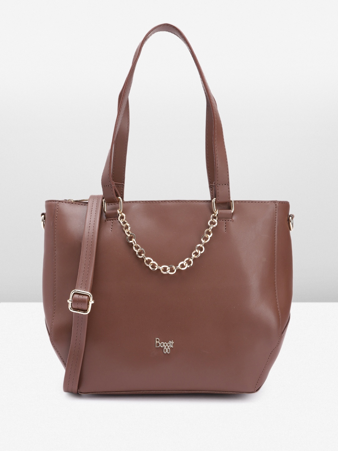 

Baggit Solid PU Structured Shoulder Bag With Chain Embellished Detail, Brown