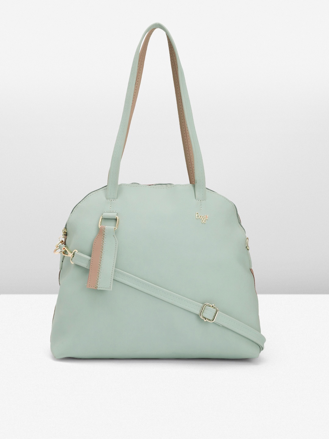 

Baggit Colourblocked PU Oversized Bowling Shoulder Bag with Tasselled Detail, Green