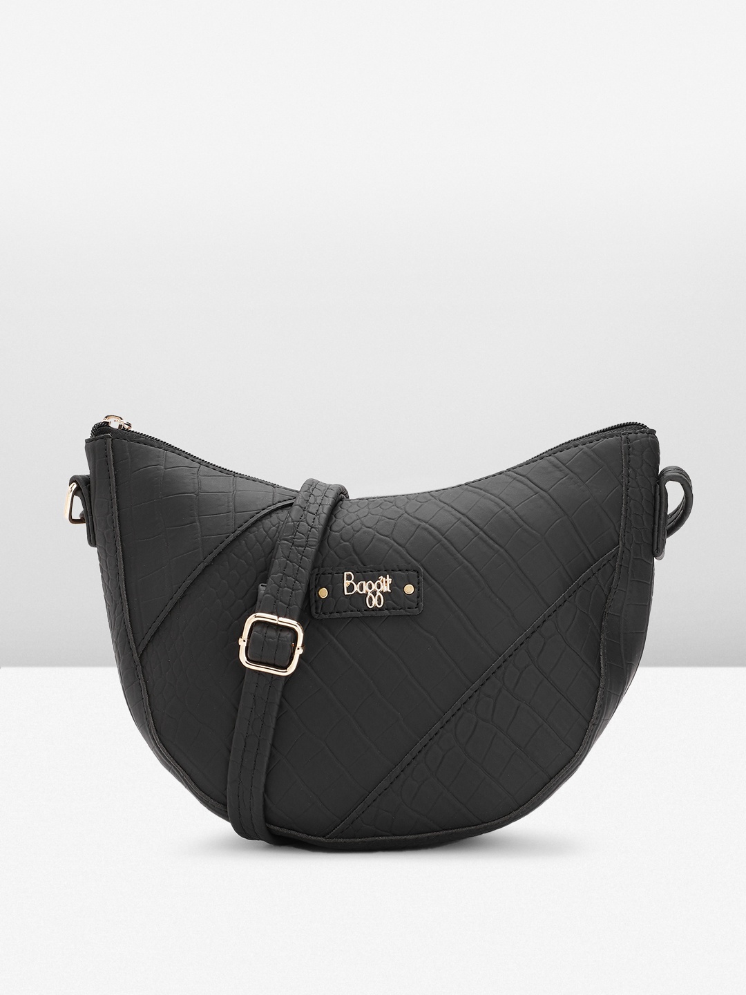 

Baggit Black Textured Half Moon Sling Bag