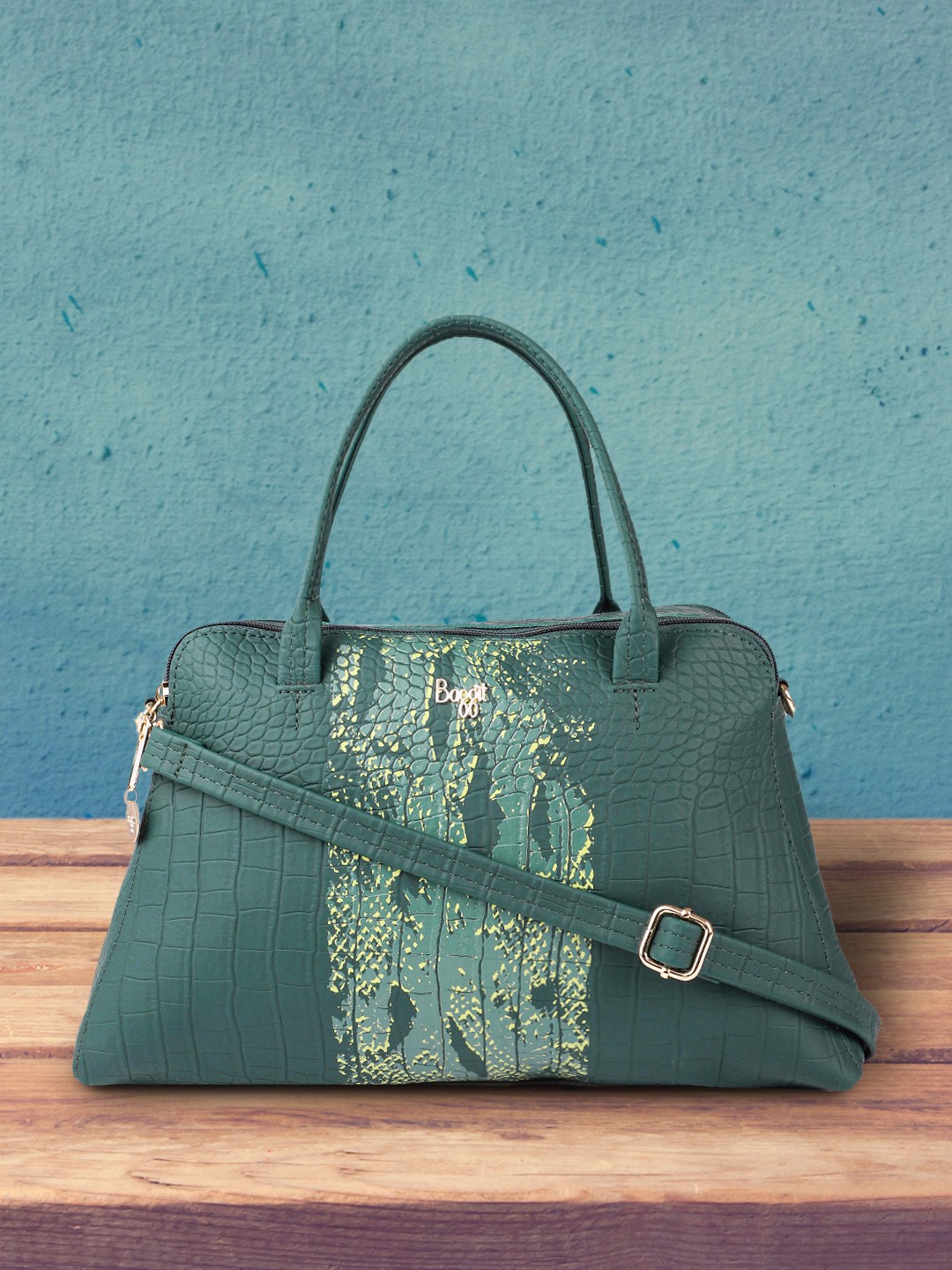 

Baggit Women Green Animal Textured Structured Handheld Bag