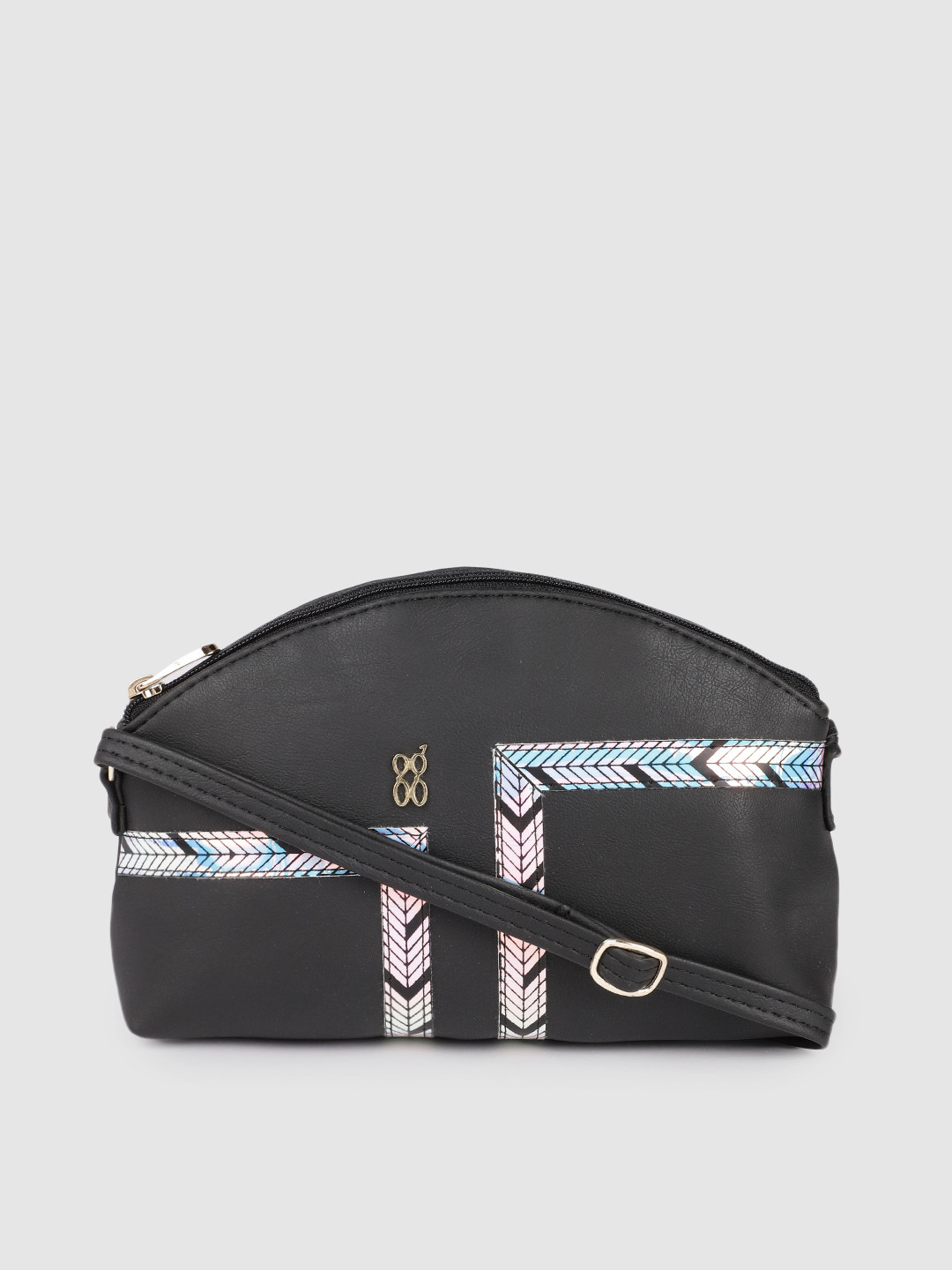

Baggit Black Striped Structured Sling Bag