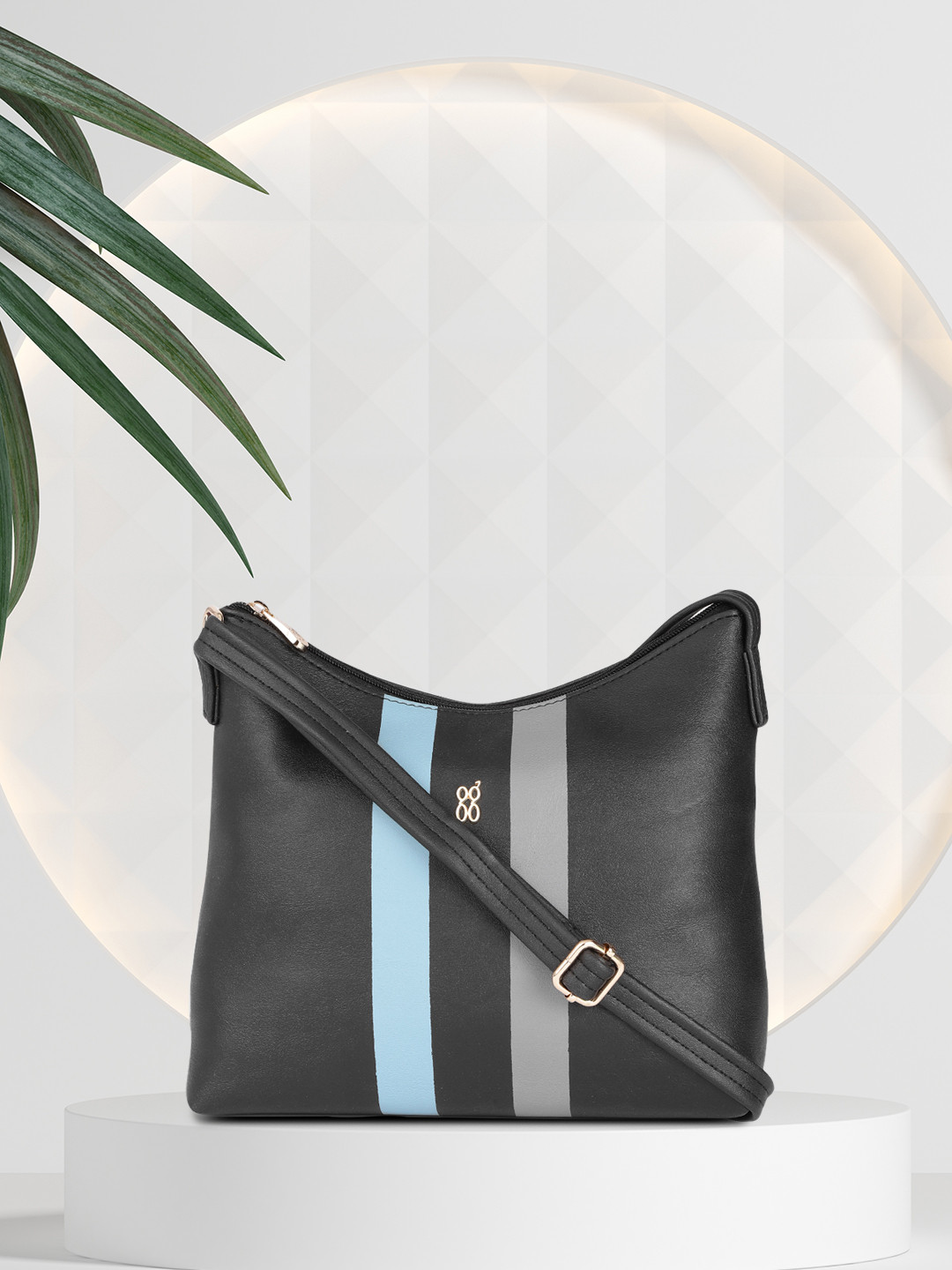 

Baggit Black Striped Structured Sling Bag