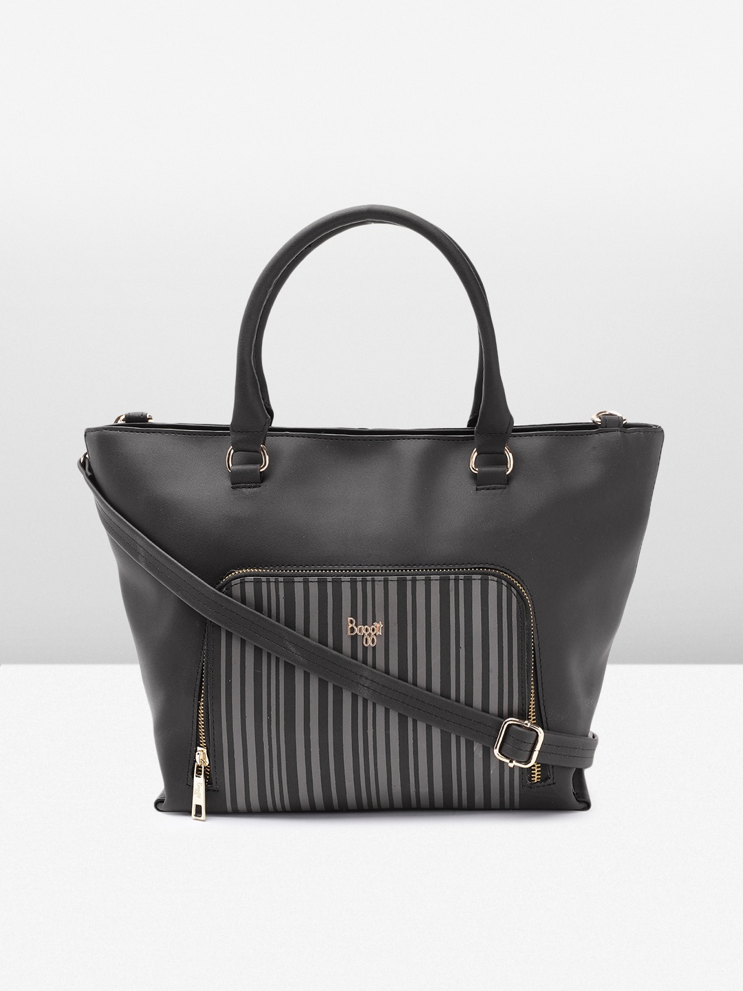 

Baggit Striped Structured Handheld Bag, Black