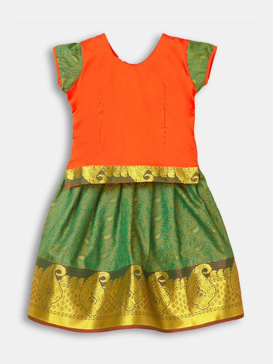 

Hopscotch Girls Red & Green Printed Ready to Wear Lehenga &