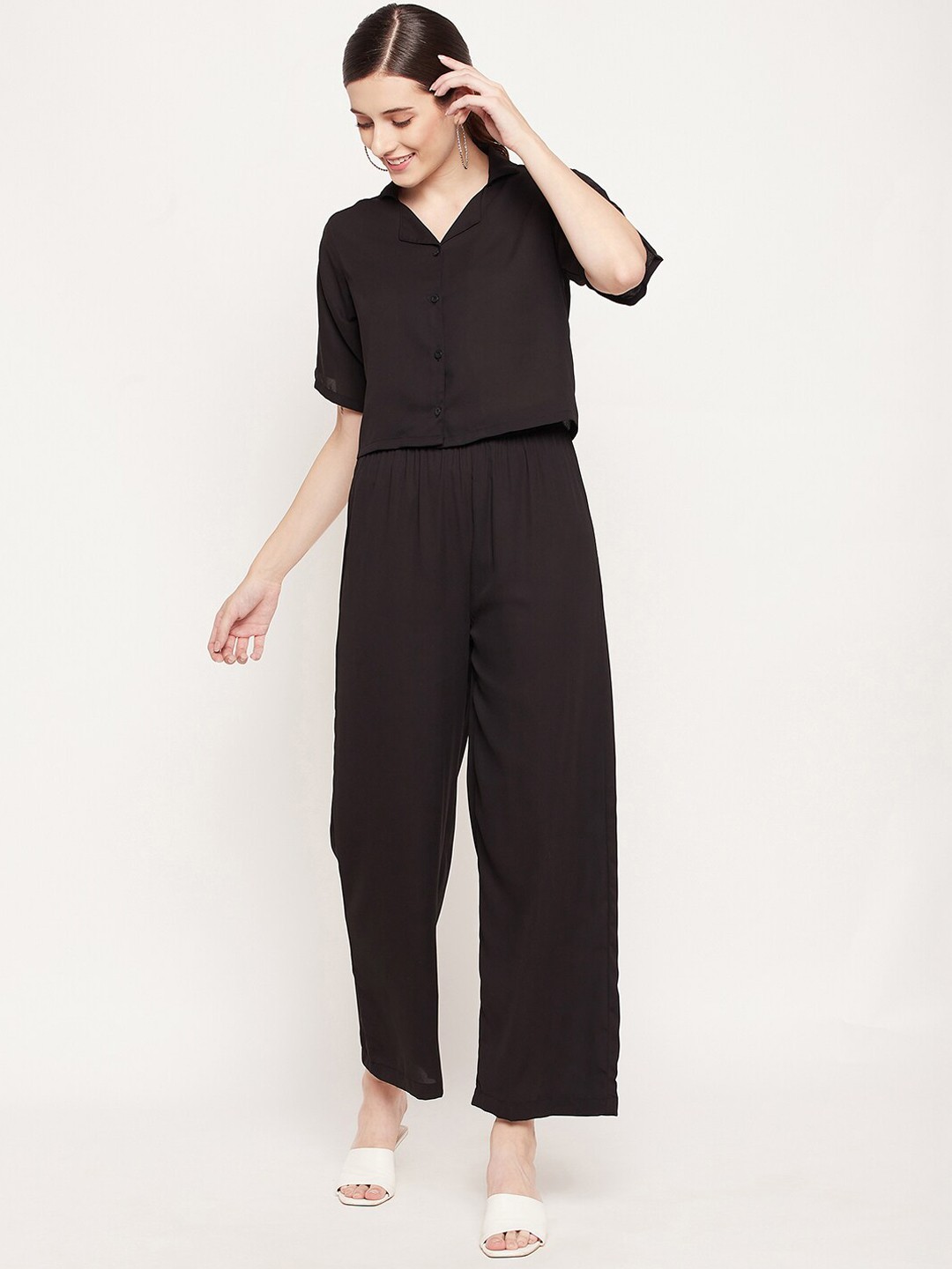 

Fashfun Women Black Solid Shirt & Palazzo