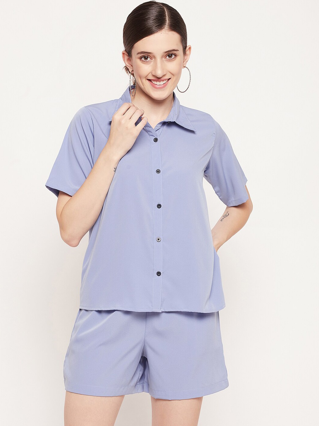 

Fashfun Women Sky Blue Solid Co-Ords
