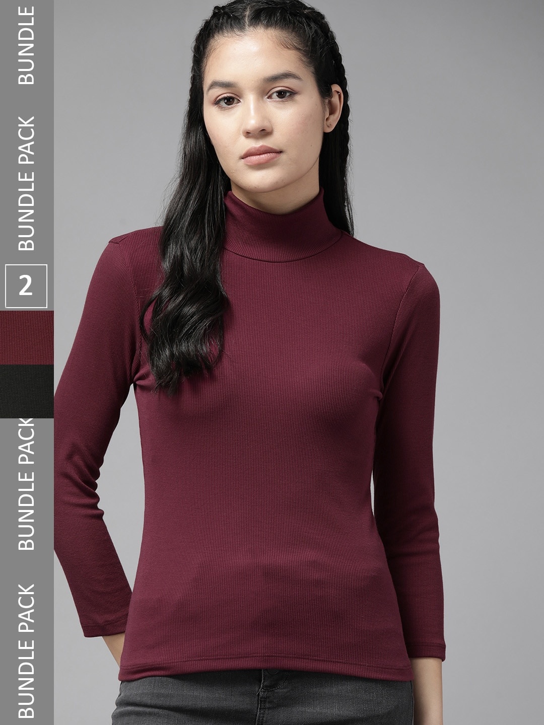 

The Roadster Lifestyle Co. Pack of 2 Ribbed Tops, Black