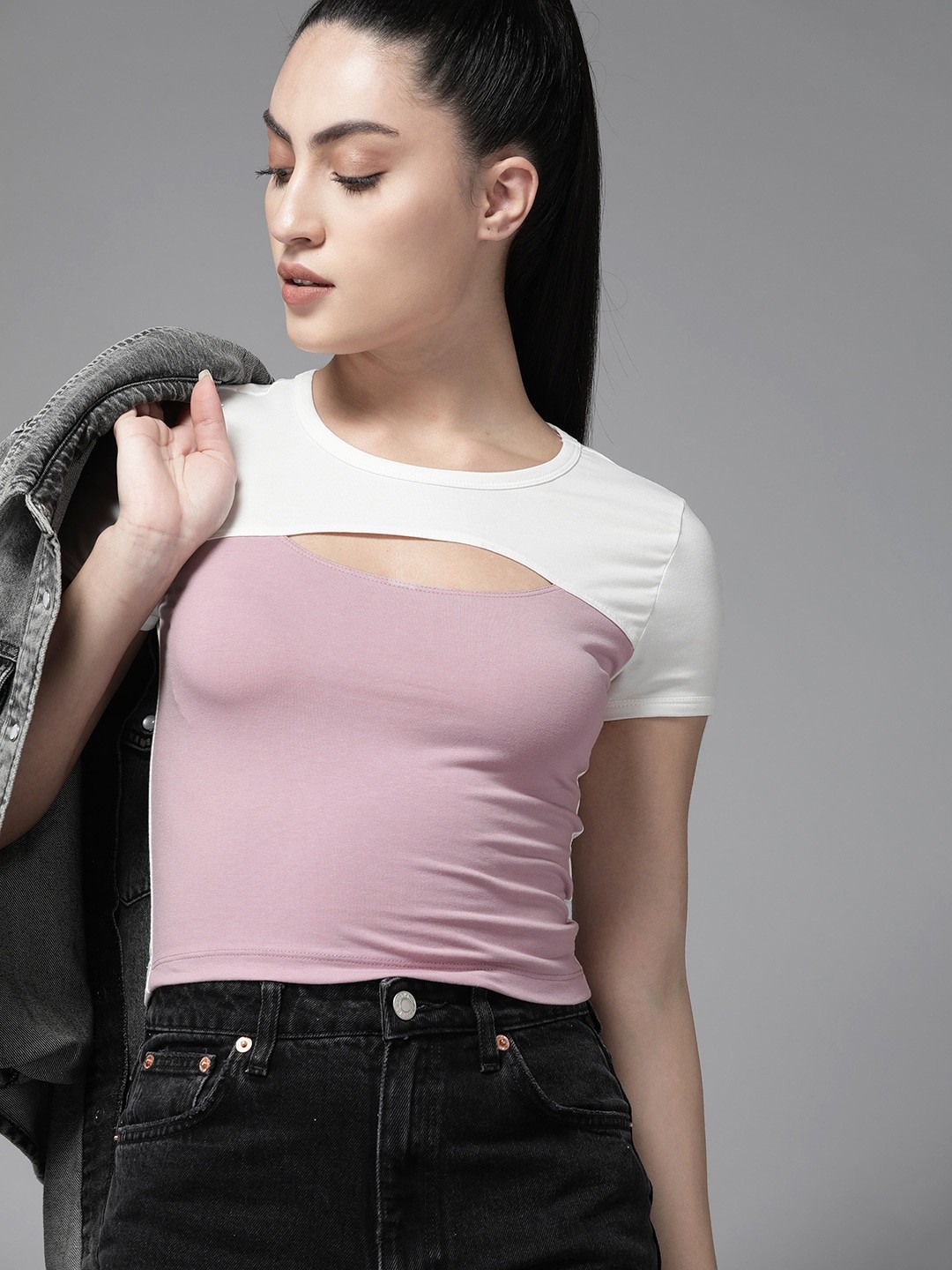

The Roadster Lifestyle Co. Colourblocked Cut-Out Detail Top, White