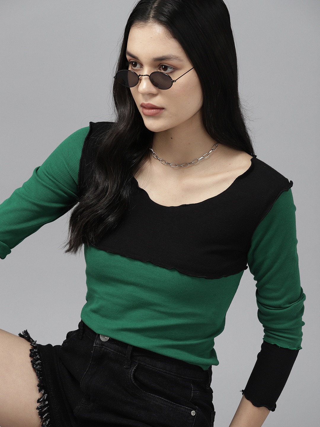 

The Roadster Lifestyle Co. Colourblocked Knitted Top, Green