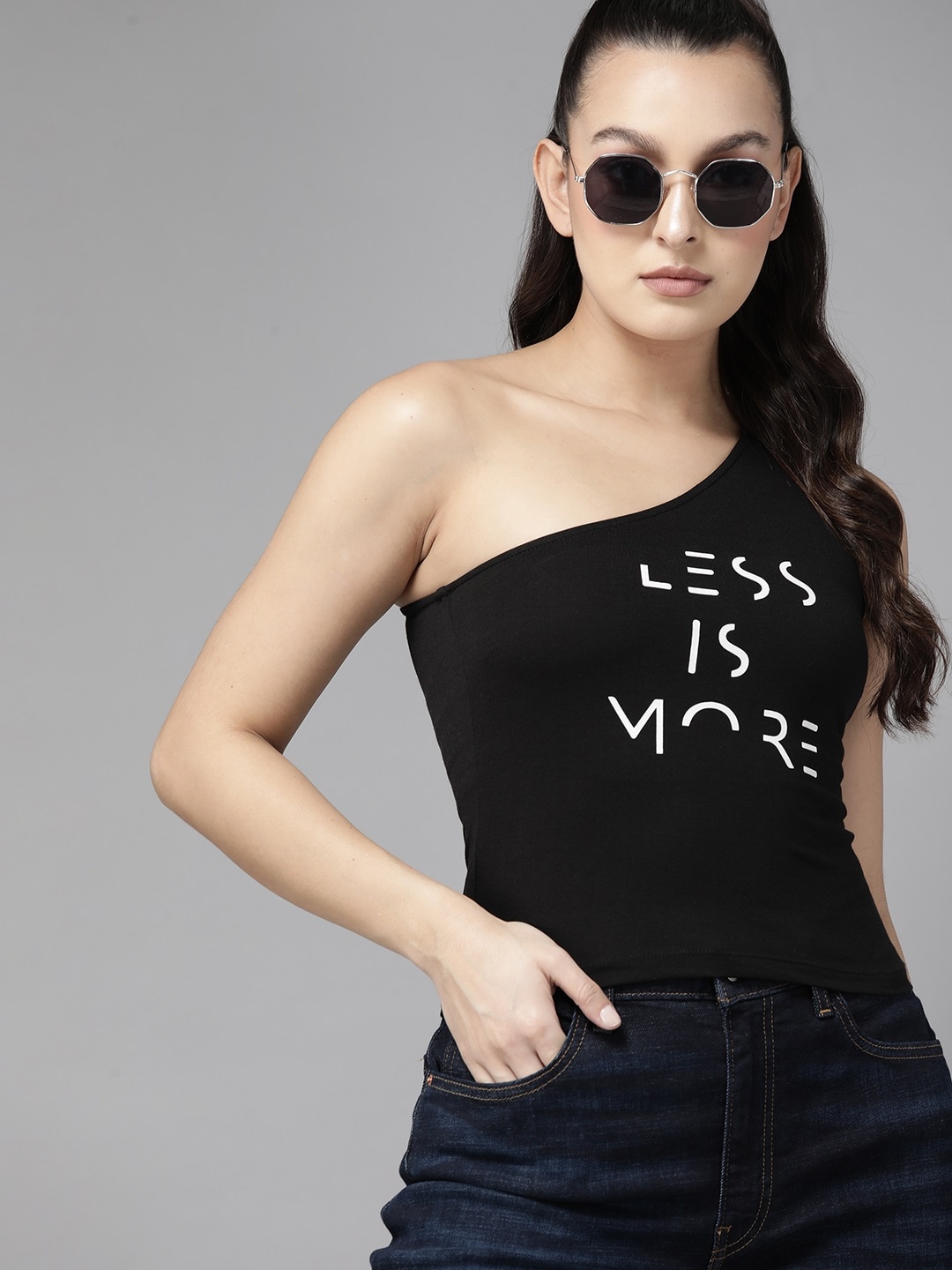 

The Roadster Lifestyle Co. Printed One Shoulder Top, Black