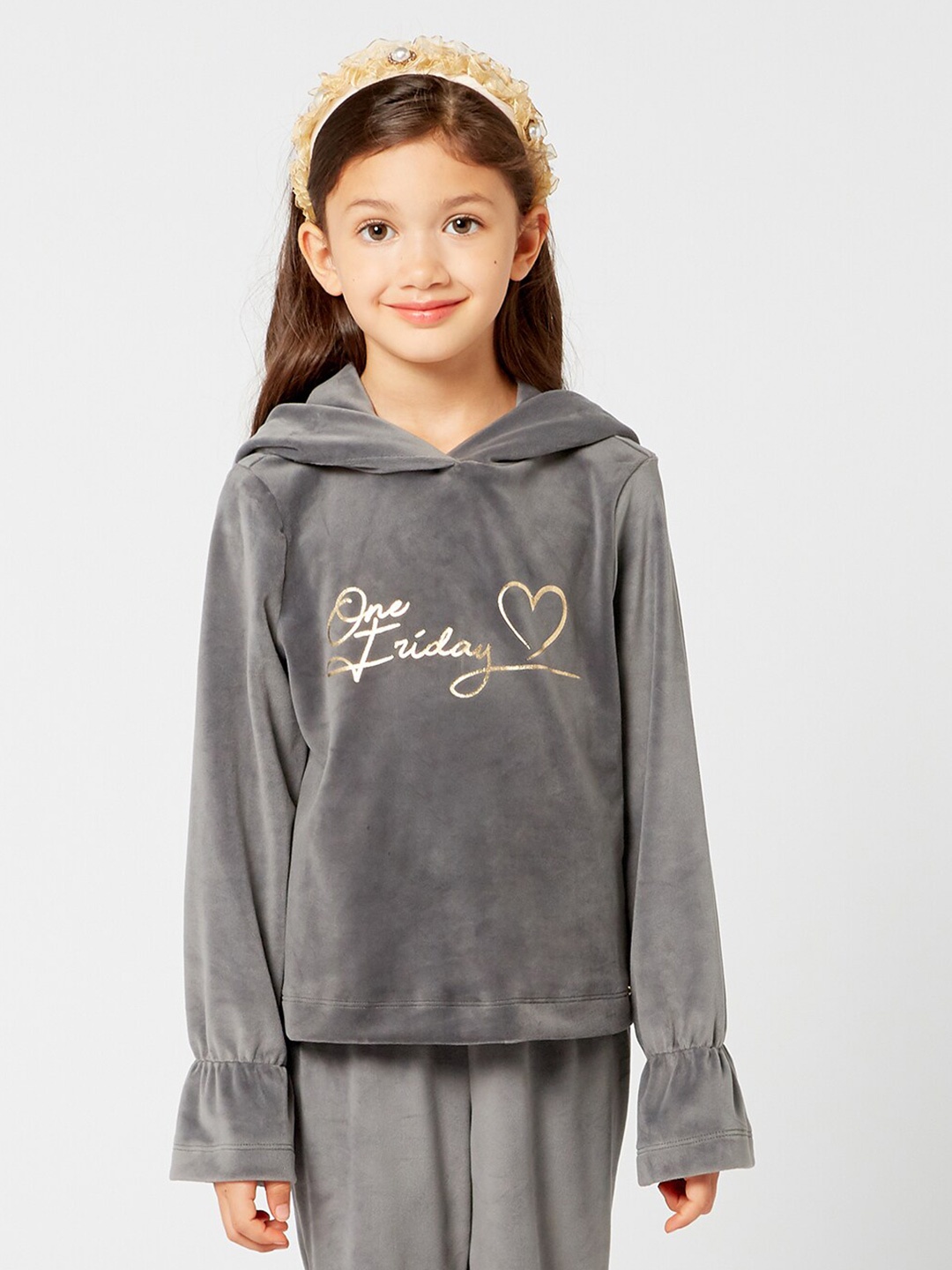 

One Friday Grey Print Velvet Top