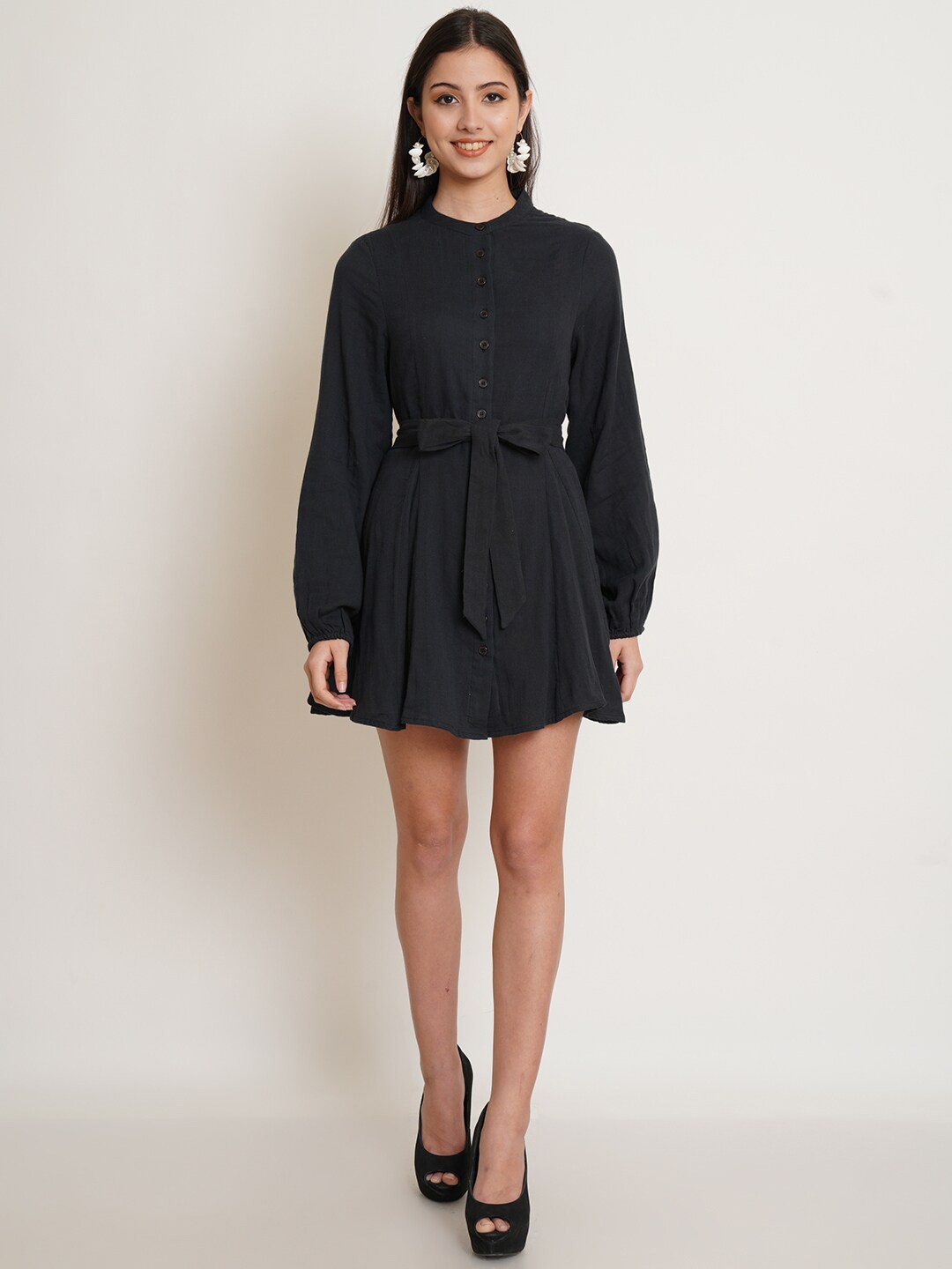 

IX IMPRESSION Women Black Cotton Mini Dress