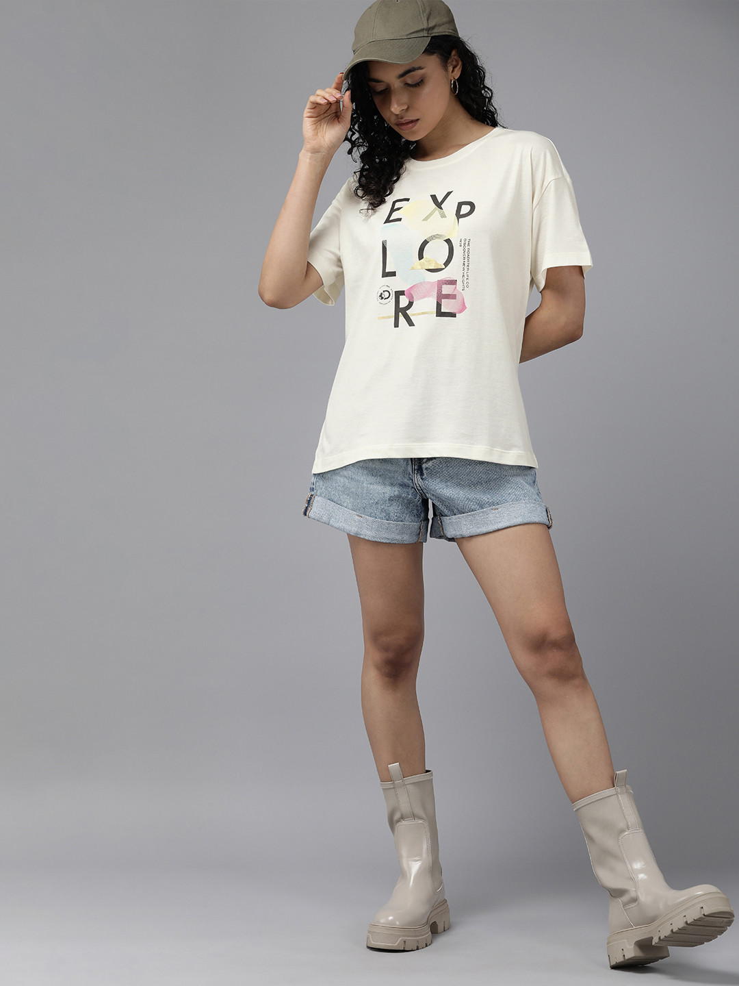 

The Roadster Lifestyle Co. Women Round Neck Printed T-shirt, Cream