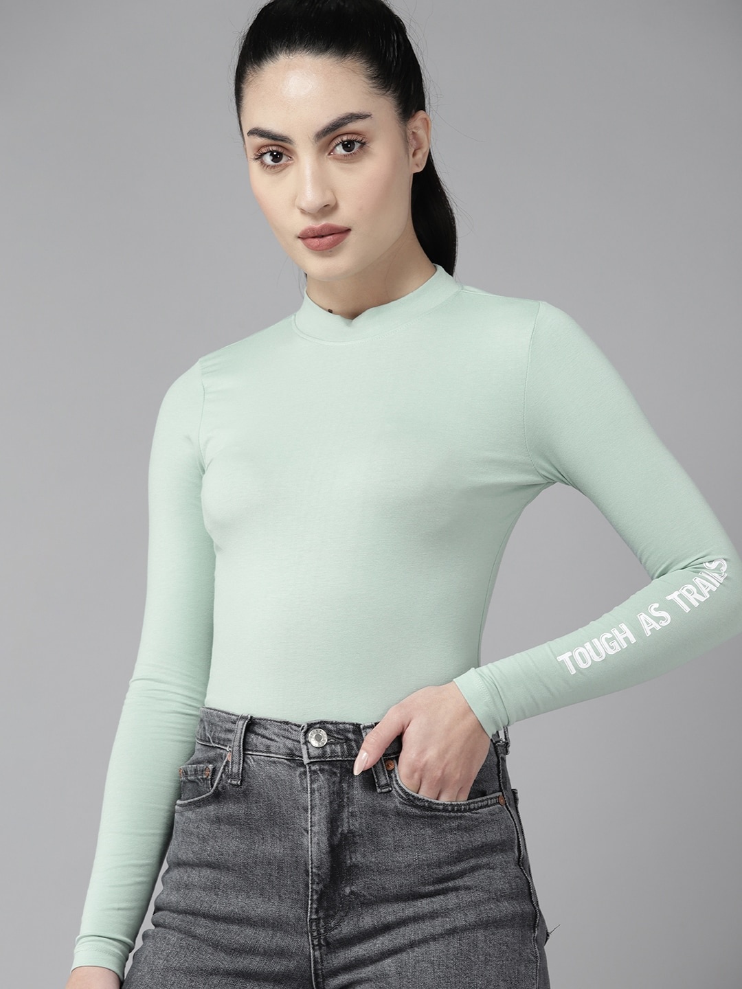 

The Roadster Lifestyle Co. High Neck Long Sleeves T-shirt, Green