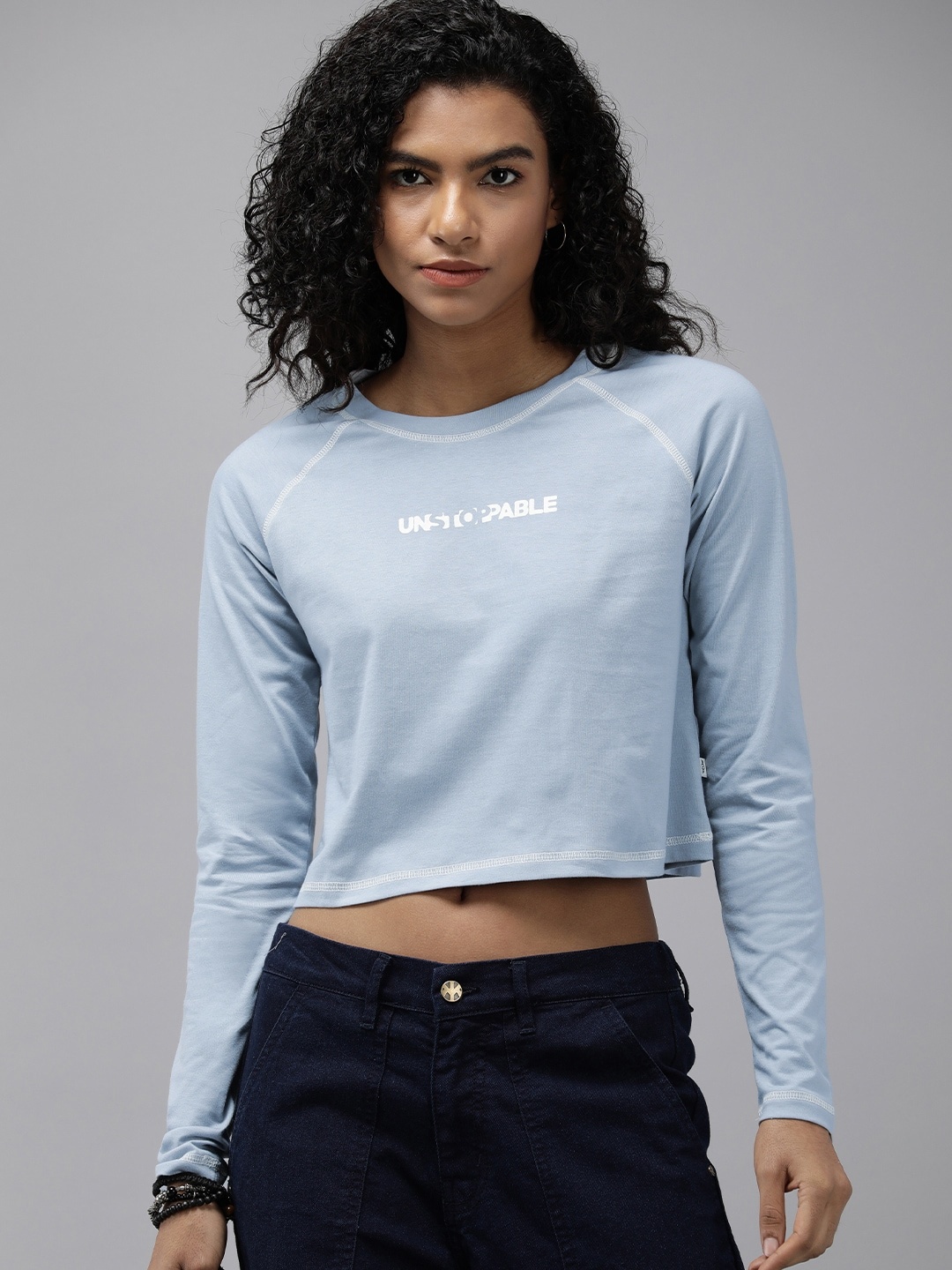 

The Roadster Life Co. Round Neck Raglan Sleeves Typography Printed T-shirt, Blue