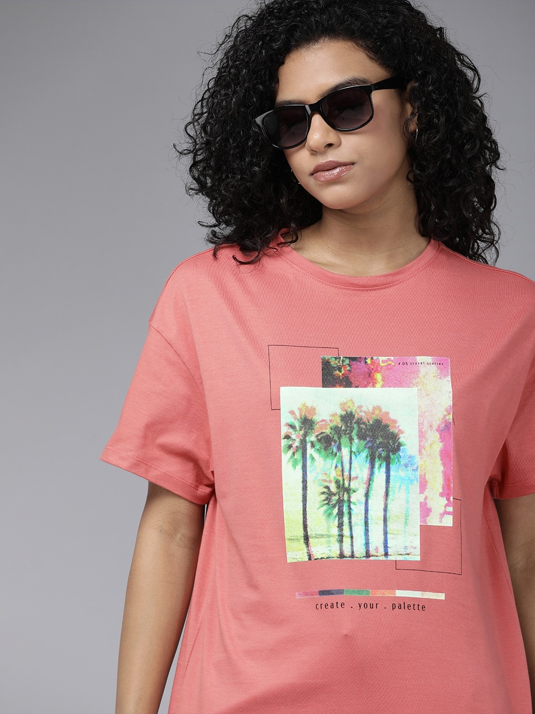 

The Roadster Lifestyle Co. Printed Pure Cotton T-shirt, Coral