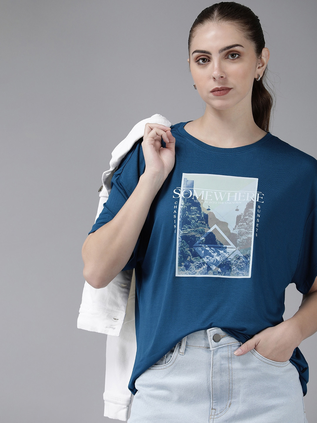 

The Roadster Life Co. Printed Boxy T-shirt, Blue