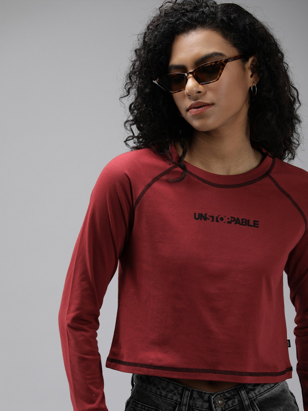 

The Roadster Life Co. Round Neck Raglan Sleeves Typography Printed T-shirt, Maroon