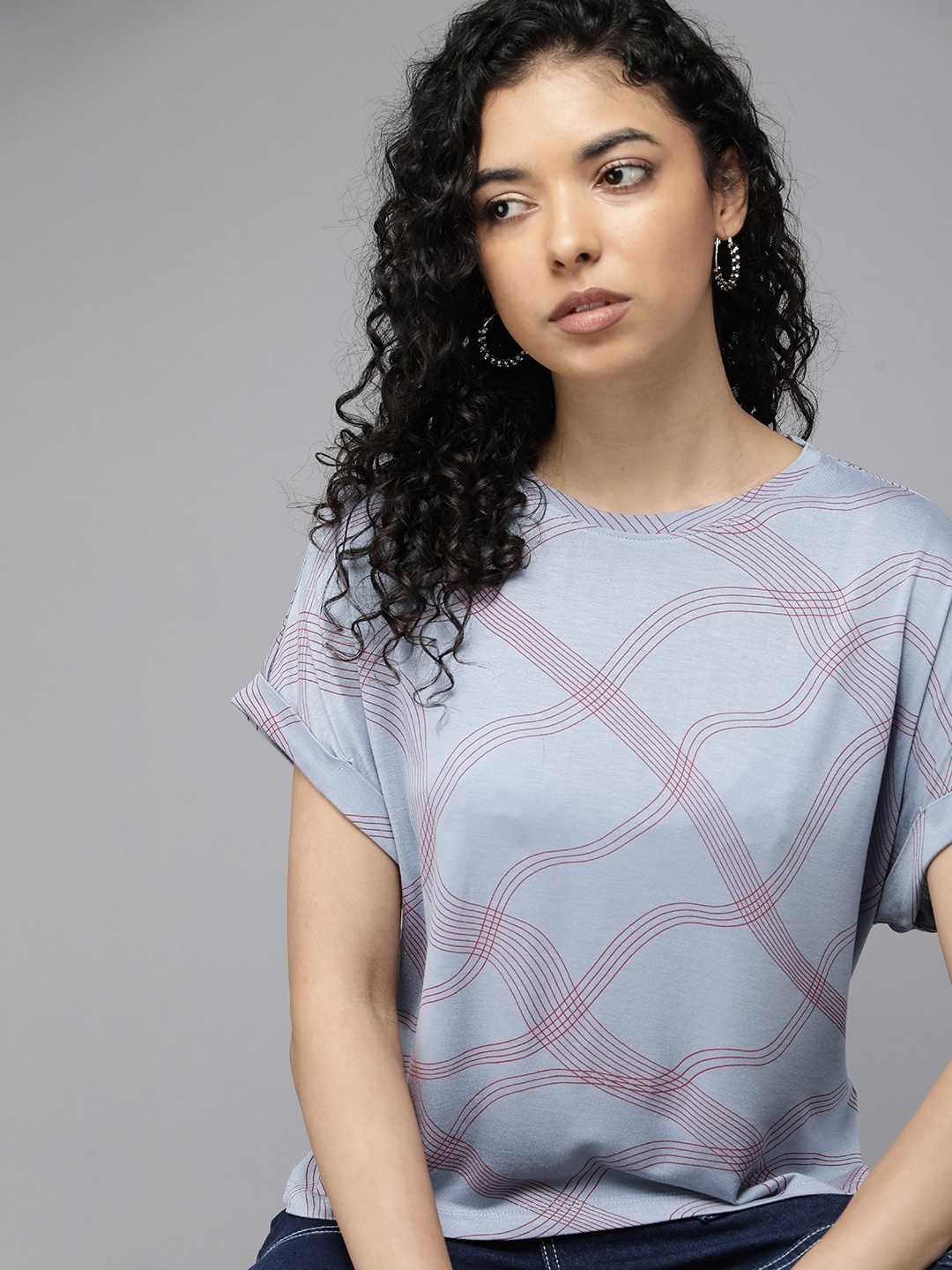 

The Roadster Lifestyle Co. Women Printed Extended Sleeves T-shirt, Blue