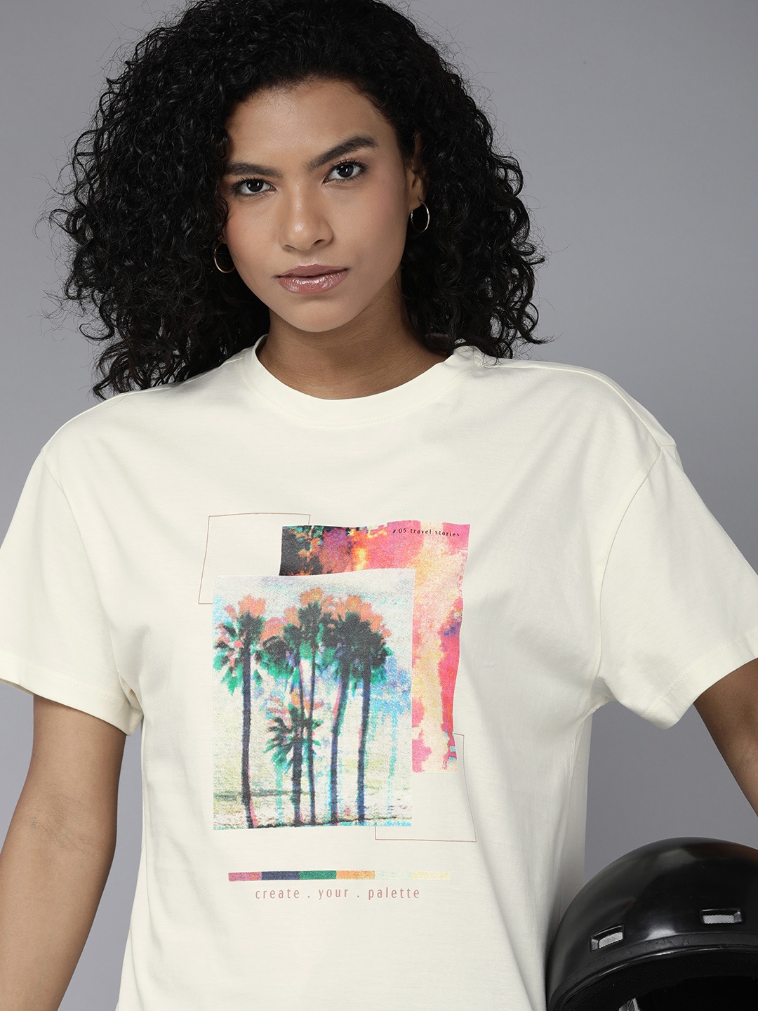 

The Roadster Lifestyle Co. Printed Pure Cotton T-shirt, Off white