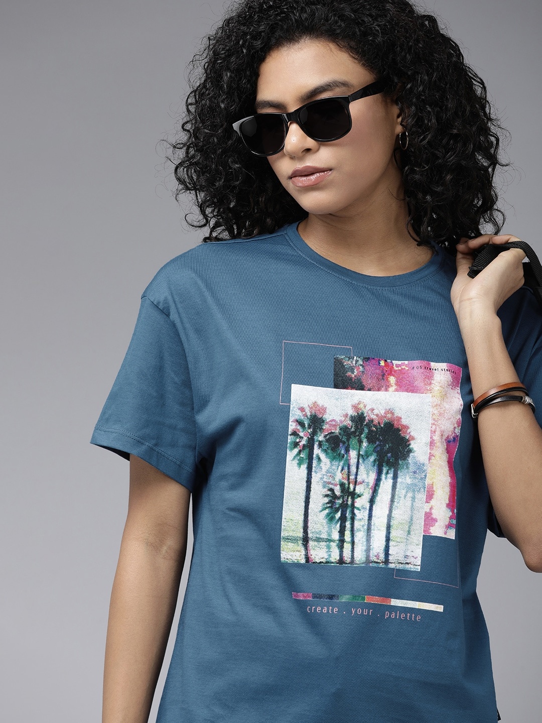 

The Roadster Lifestyle Co. Printed Pure Cotton T-shirt, Teal