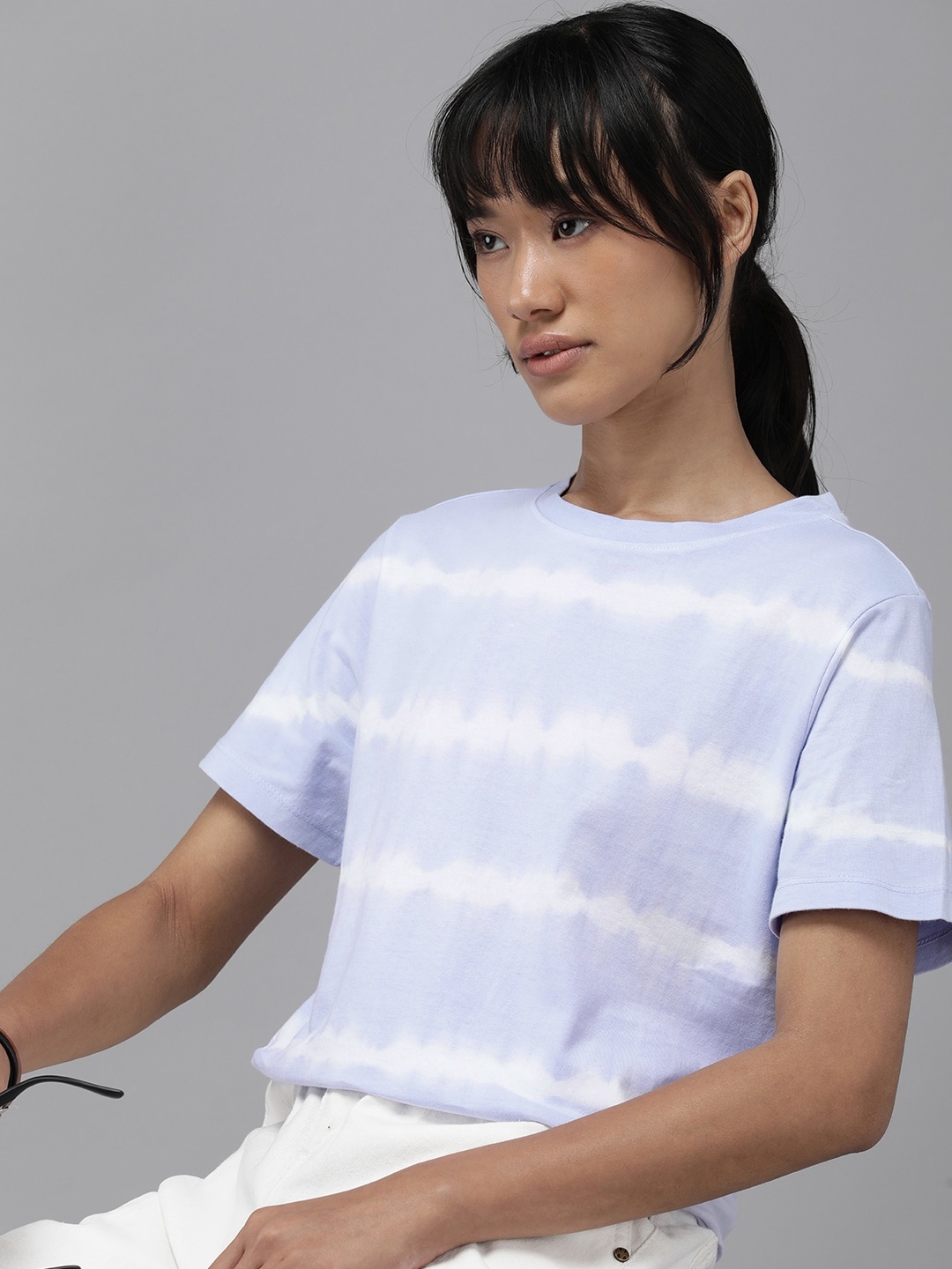 

The Roadster Lifestyle Co. Women Pure Cotton Tie and Dye T-shirt, Violet