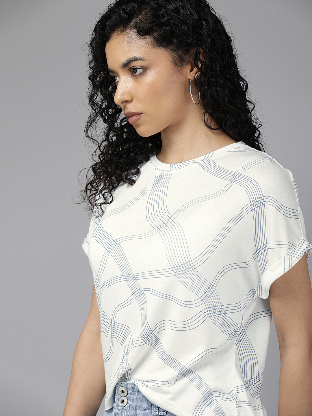 

The Roadster Lifestyle Co. Women Printed Extended Sleeves Boxy T-shirt, White