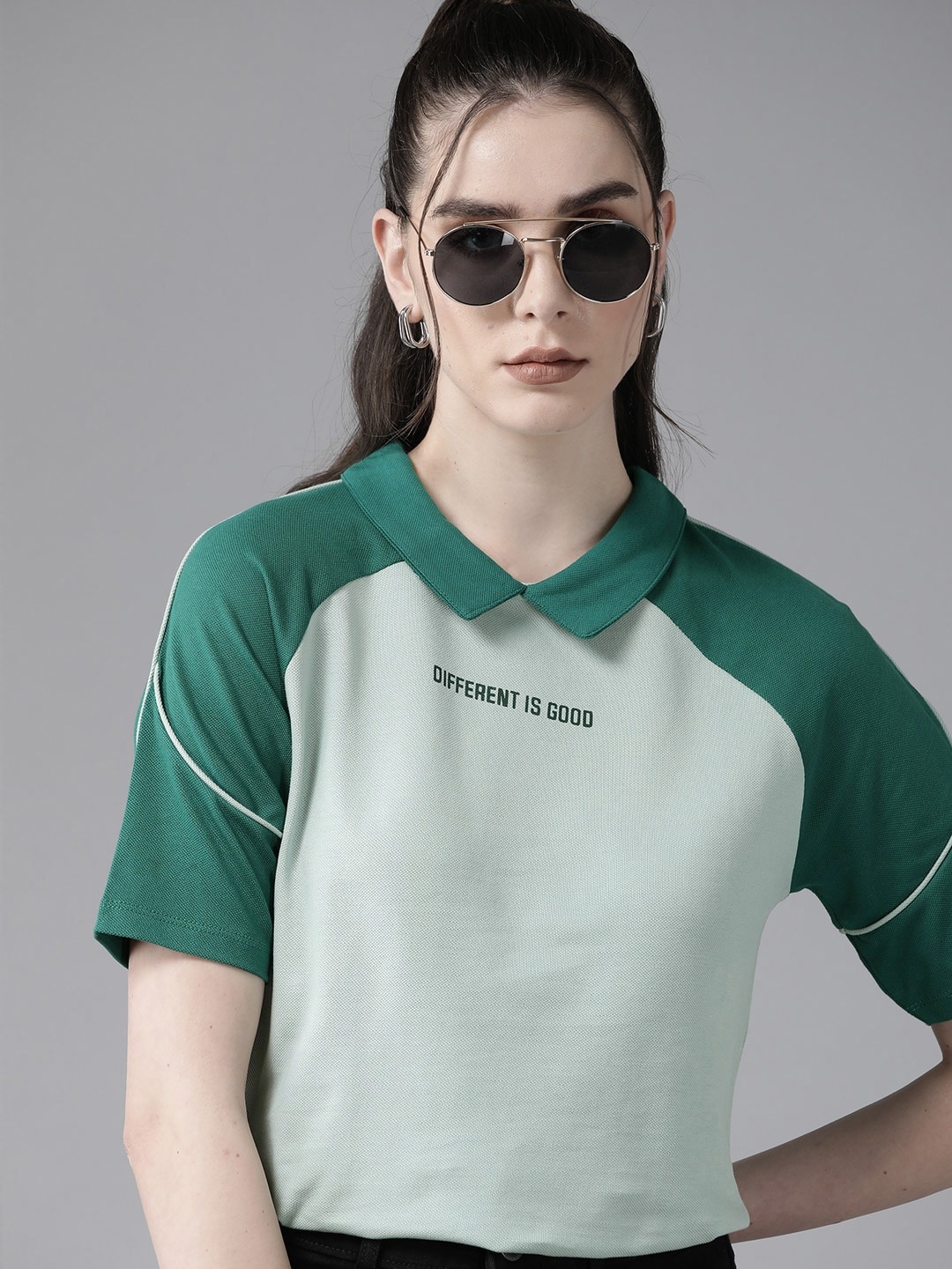 

The Roadster Lifestyle Co. Colourblocked Polo Collar Pure Cotton T-shirt, Green