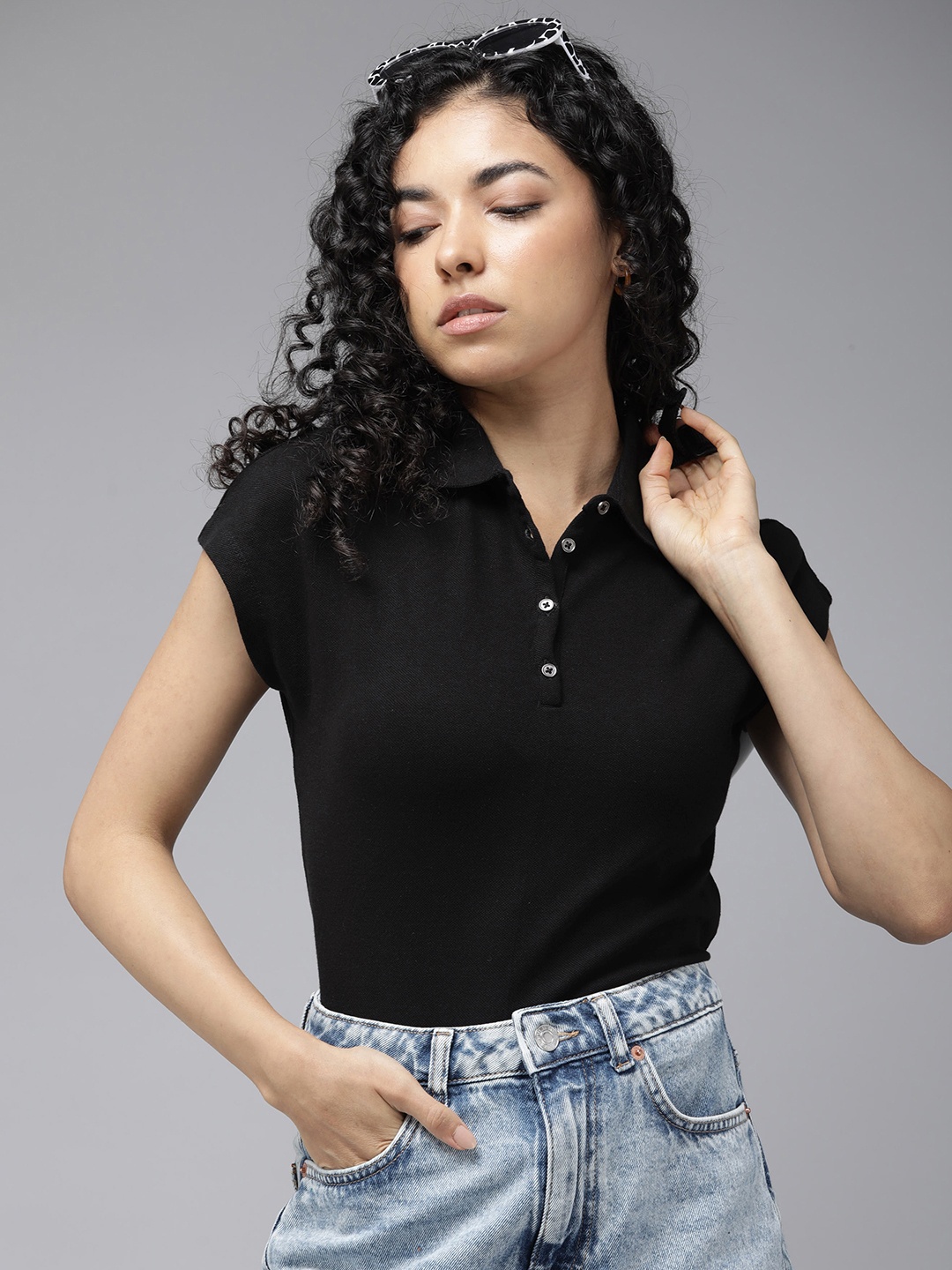 

The Roadster Lifestyle Co. Pure Cotton Solid Polo Collar T-shirt, Black