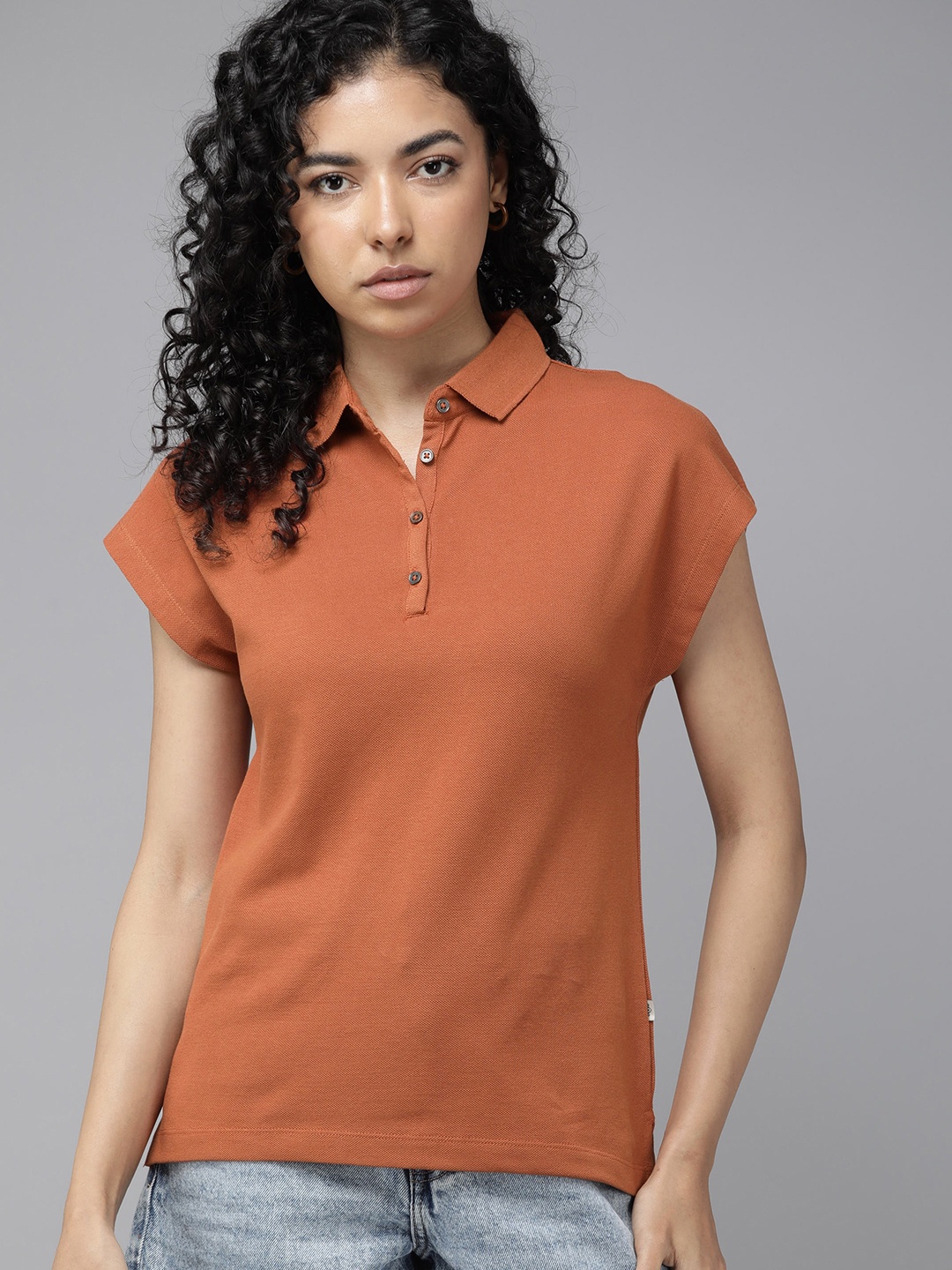 

The Roadster Lifestyle Co. Pure Cotton Solid Polo Collar T-shirt, Rust